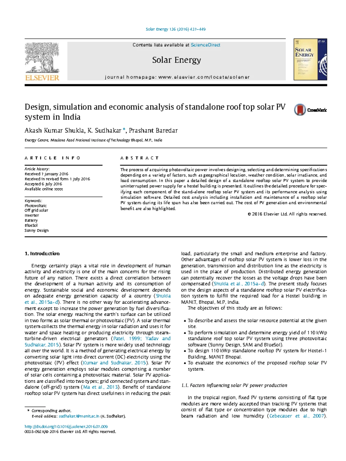 Design & Performance Analysis of Solar PV Rooftop Systems Using PVSYST ...