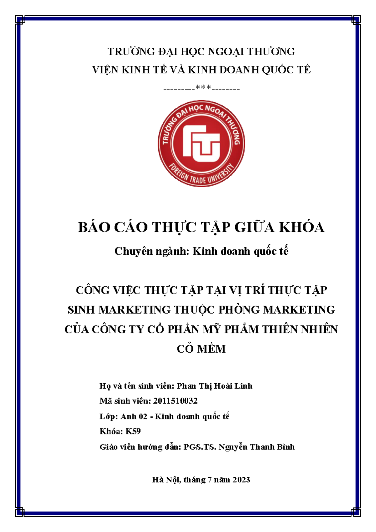 Báo cáo Thực Tập Giữa Khóa: Marketing tại CTCP Mỹ Phẩm Cỏ Mềm - Document Preview