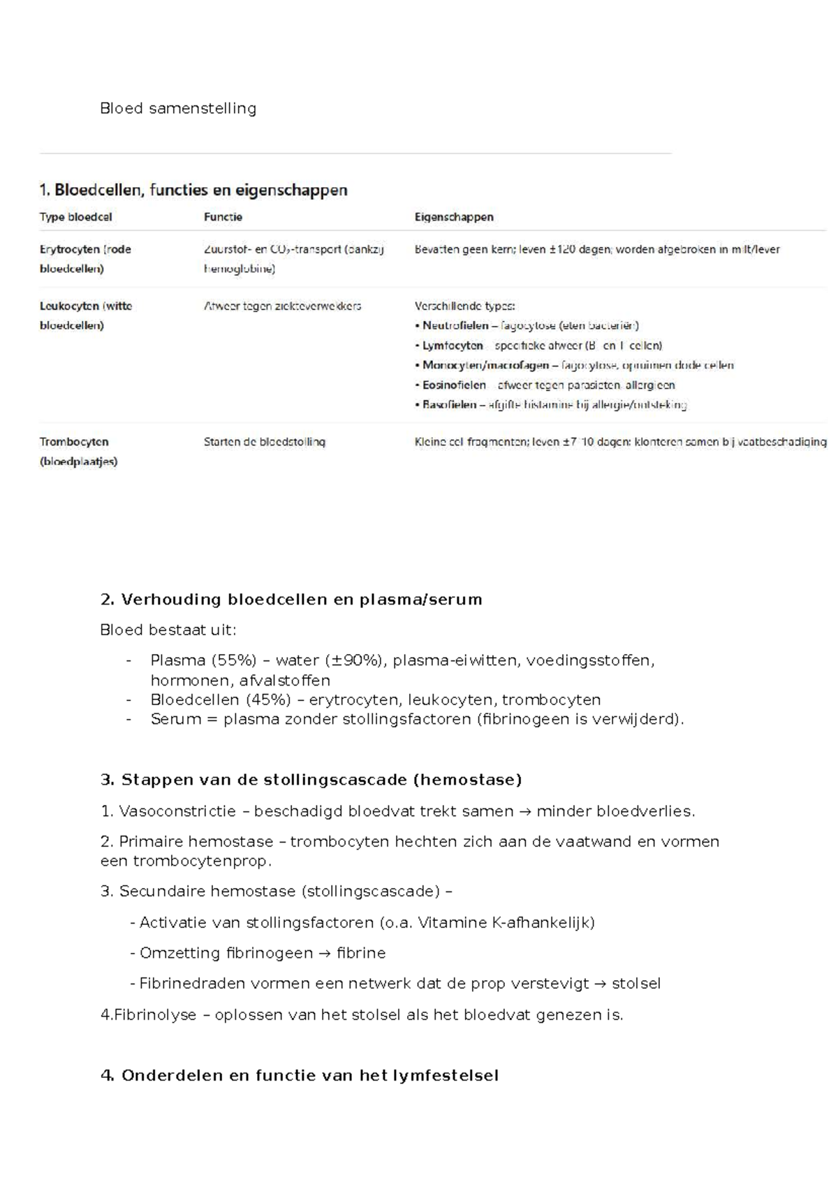 Bloed Samenstelling en Stollingsprocessen: Een Overzicht - Studeersnel