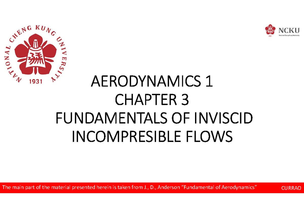 AERO1 Chapter 3: Fundamentals of Inviscid Incompressible Flows - Studocu