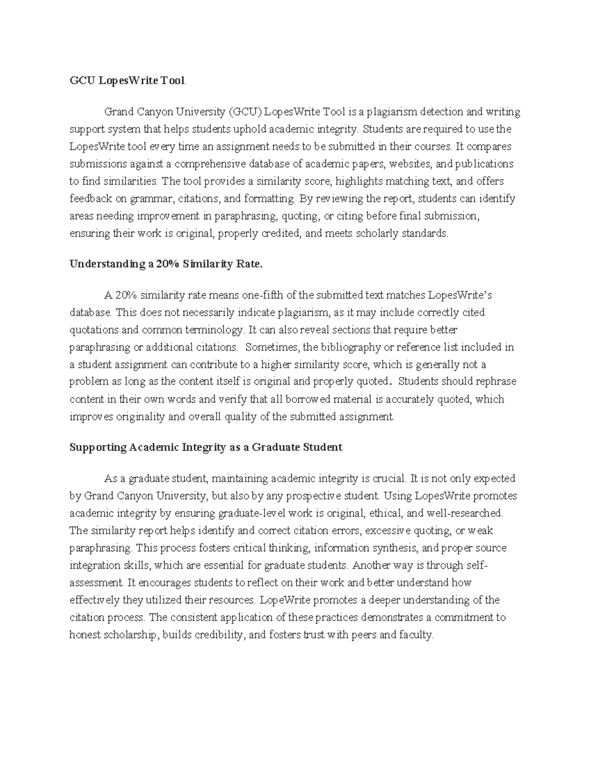 GCU Academic Integrity & LopesWrite Tool Overview - Studocu