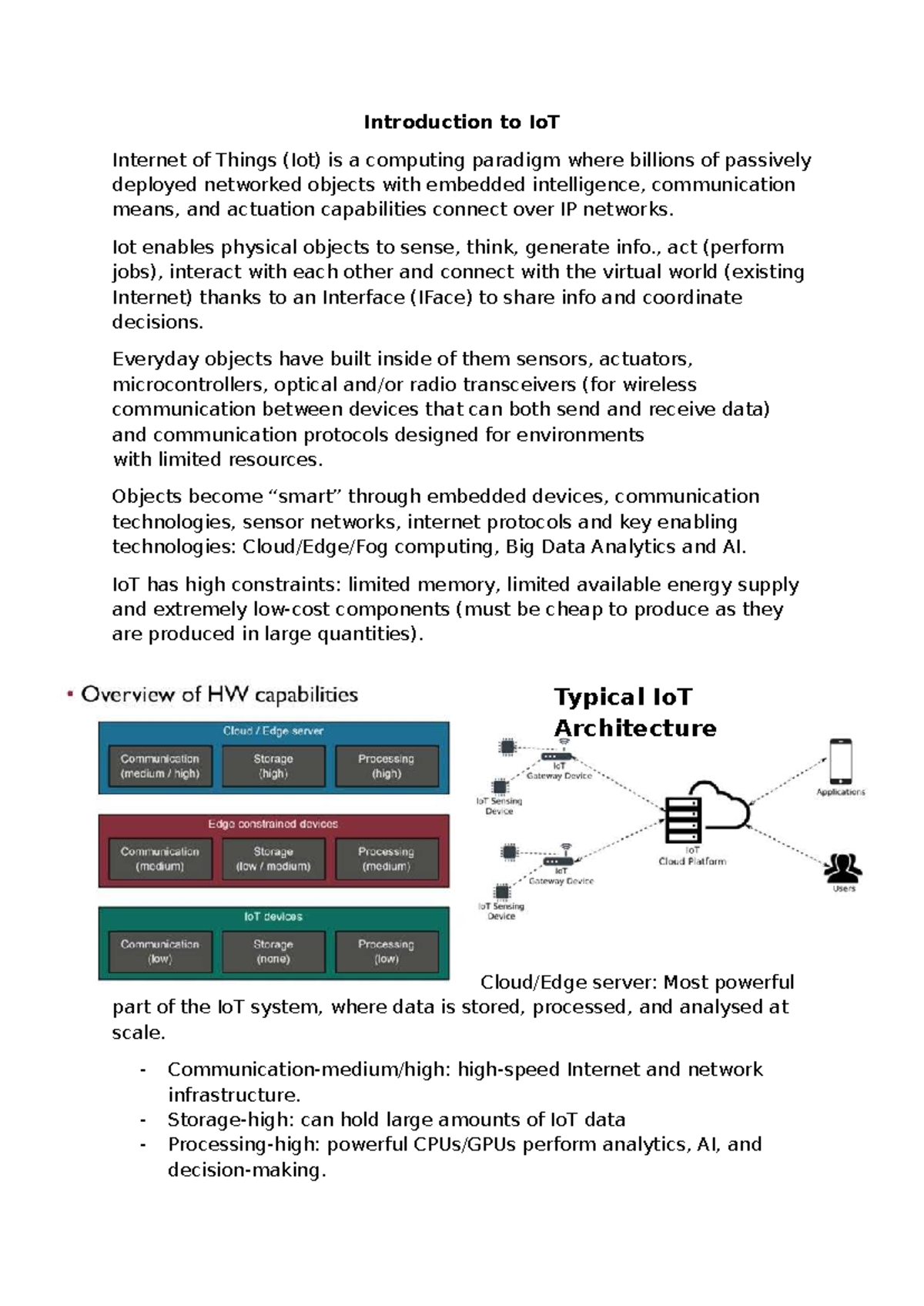 Midterm 1 Notes: Introduction to IoT Concepts and Architecture - Studocu