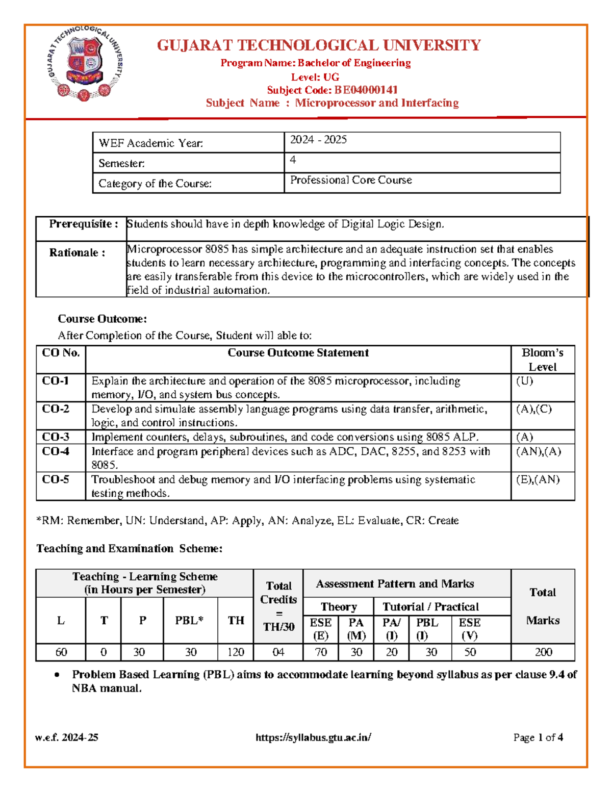 BE04000141 - Microprocessor and Interfacing Syllabus (UG) - Studocu