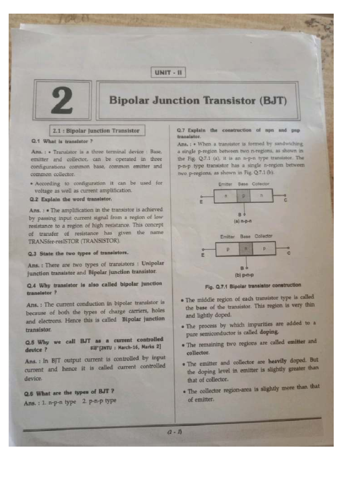 Electronic Devices and Circuits: Bipolar Junction Transistor (BJT) Unit ...