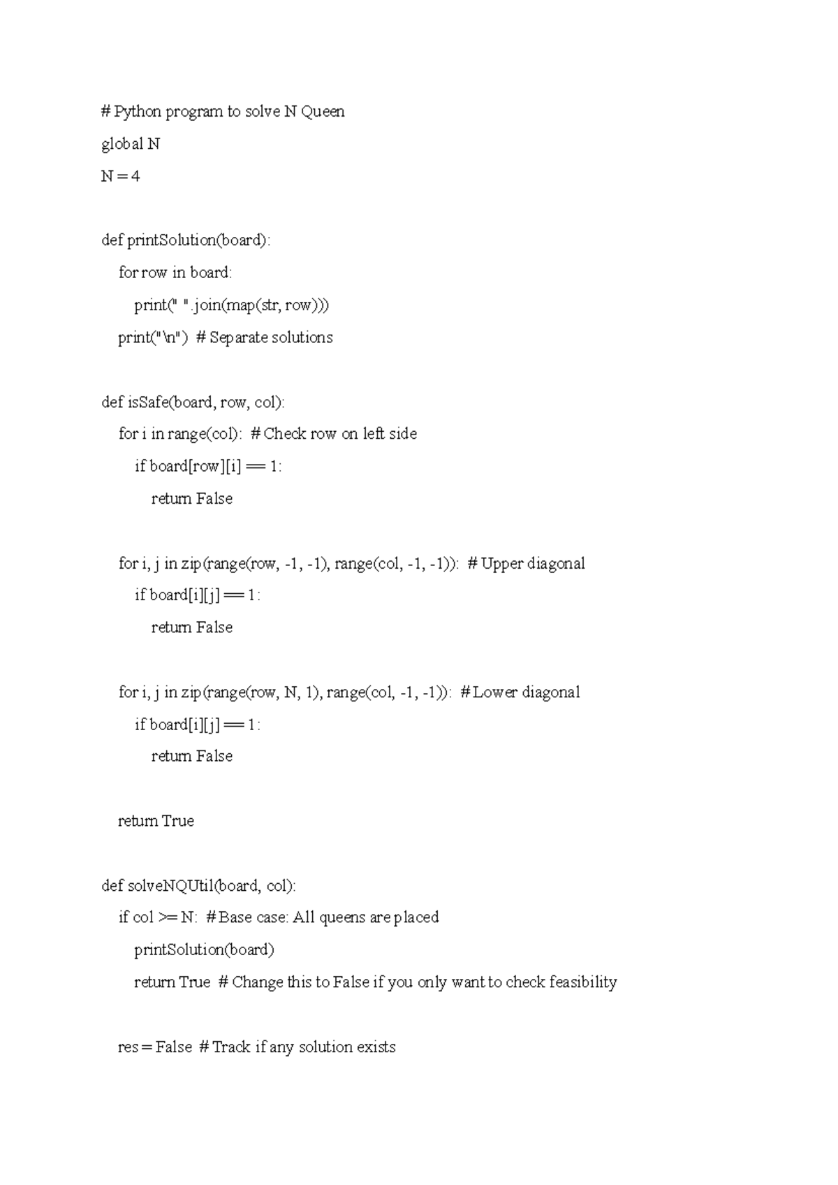 N Queen Problem Solution in Python: Code and Explanation - Studocu