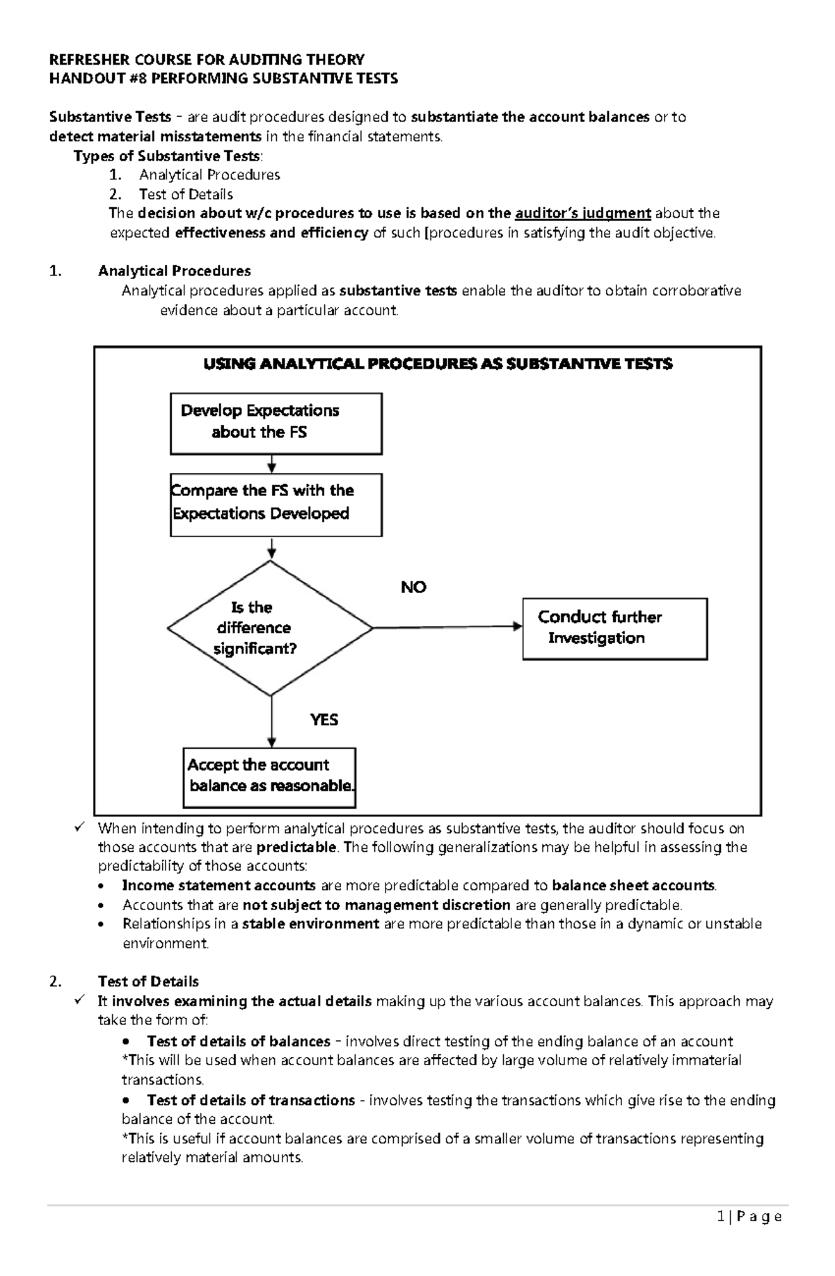 Handout #8: Comprehensive Guide to Performing Substantive Tests - Studocu