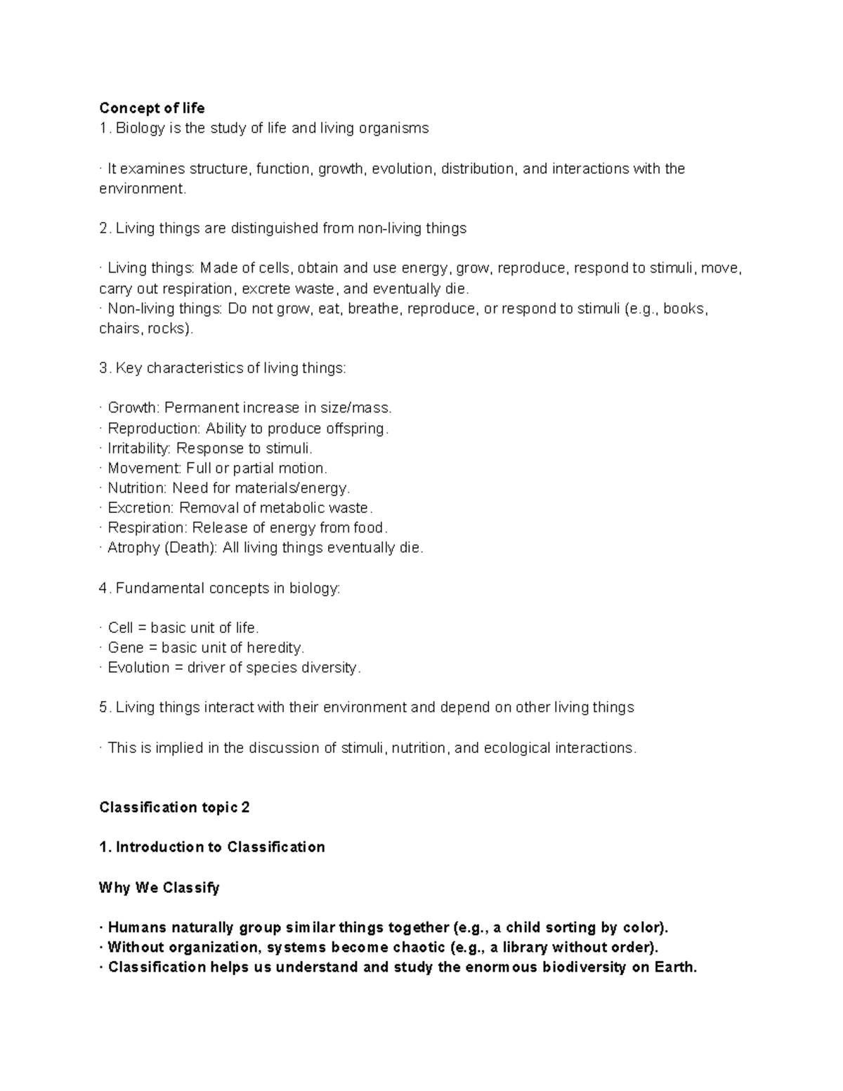 General Biology (BIO101) - Detailed Study of Life and Classification ...