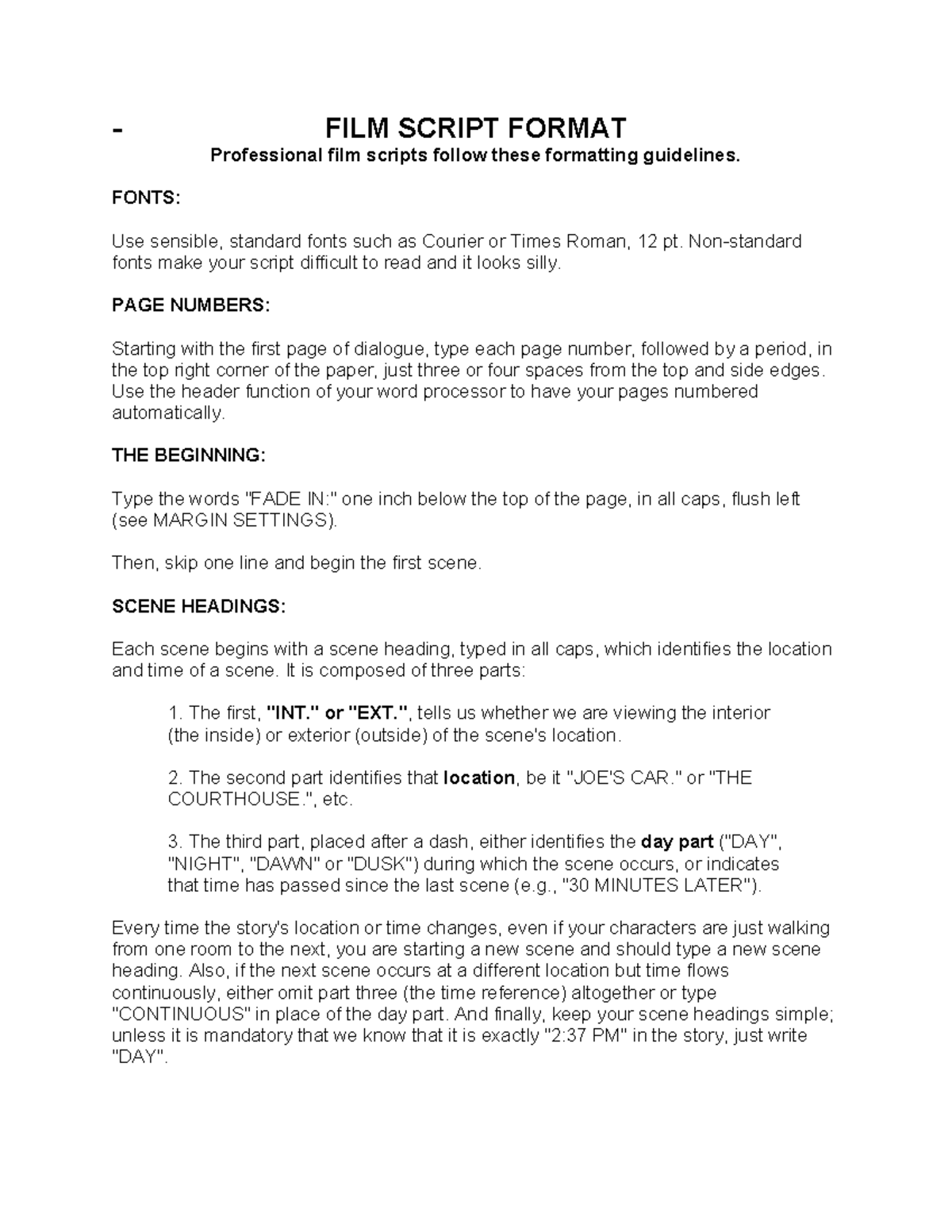 Mastering Film Script Format: Essential Guidelines and Examples - Studocu