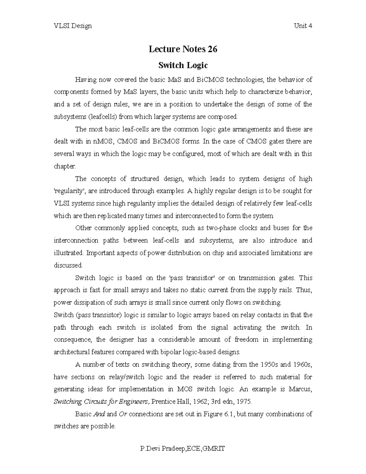 VLSI Design Unit 4 Lecture Notes: Switch Logic and Transmission Gates ...