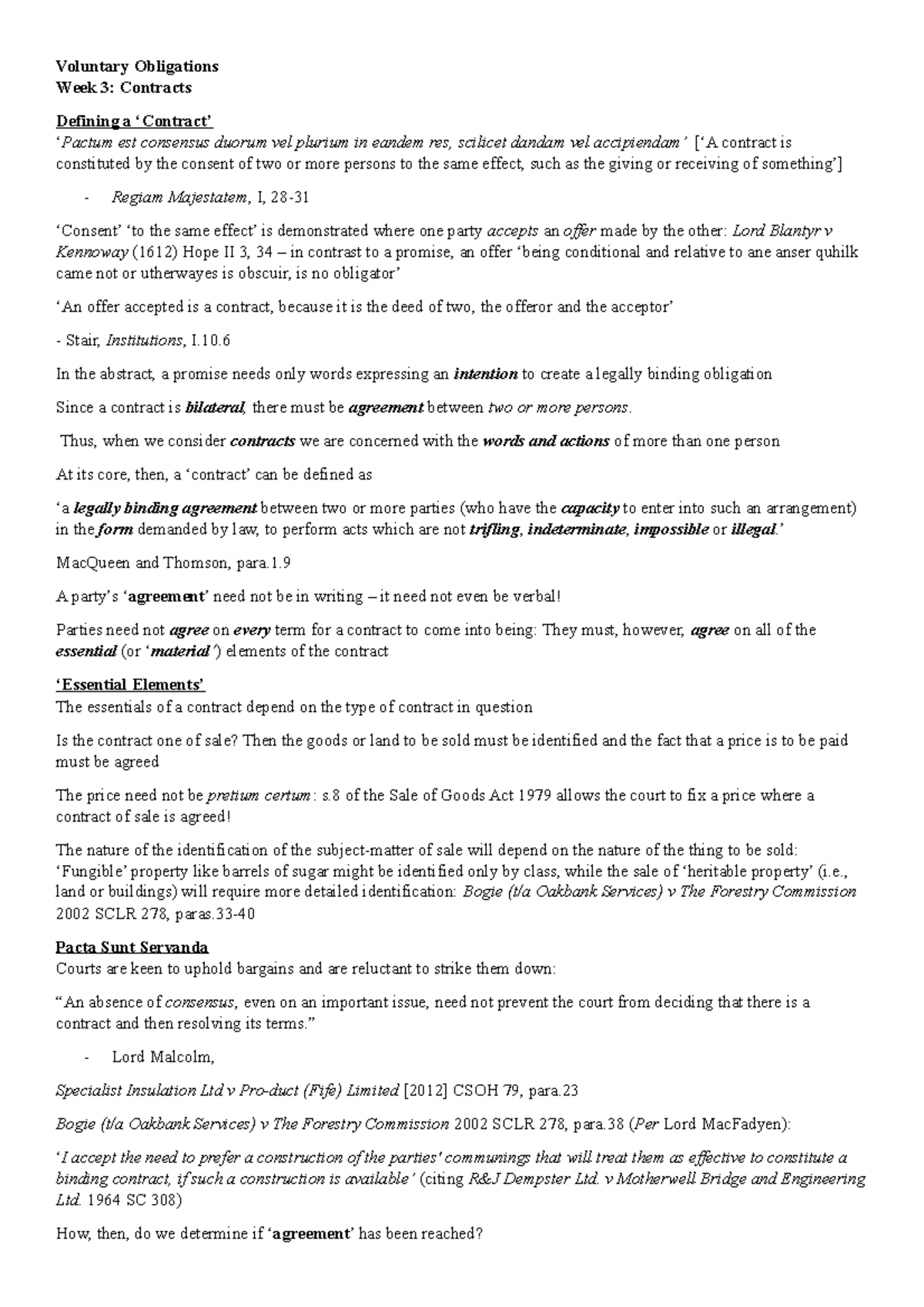 Topic 3 Contracts Agreement Contract Formation lecture notes ...