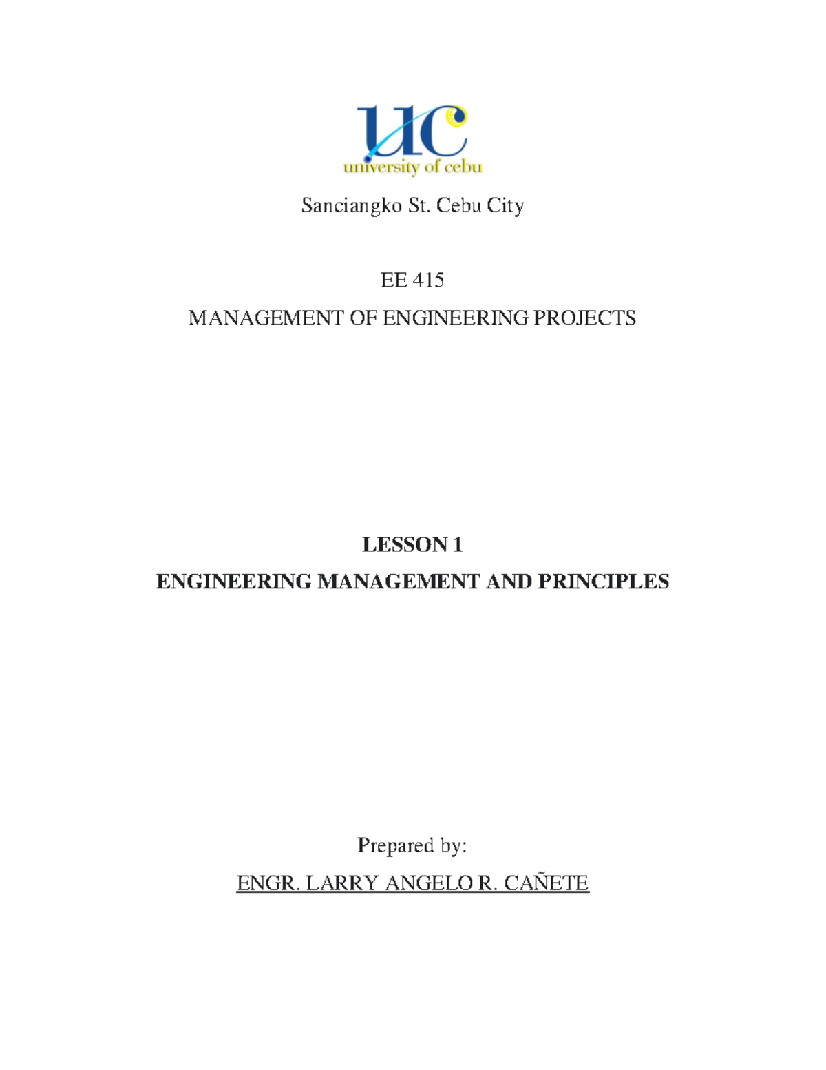 EE 415 Lesson 1: Notes on Engineering Management Principles - Studocu