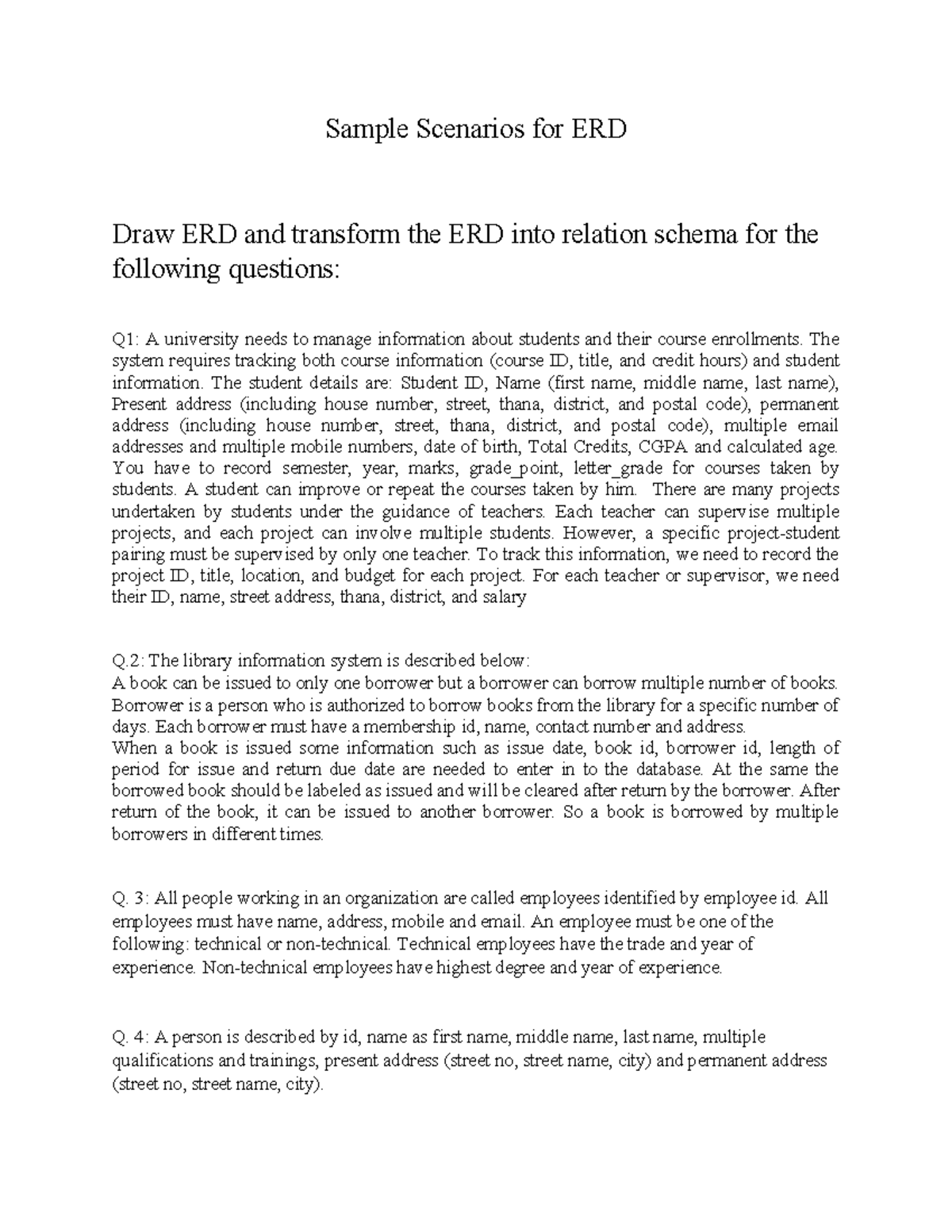 Sample Questions on ERD - FA25 - Studocu