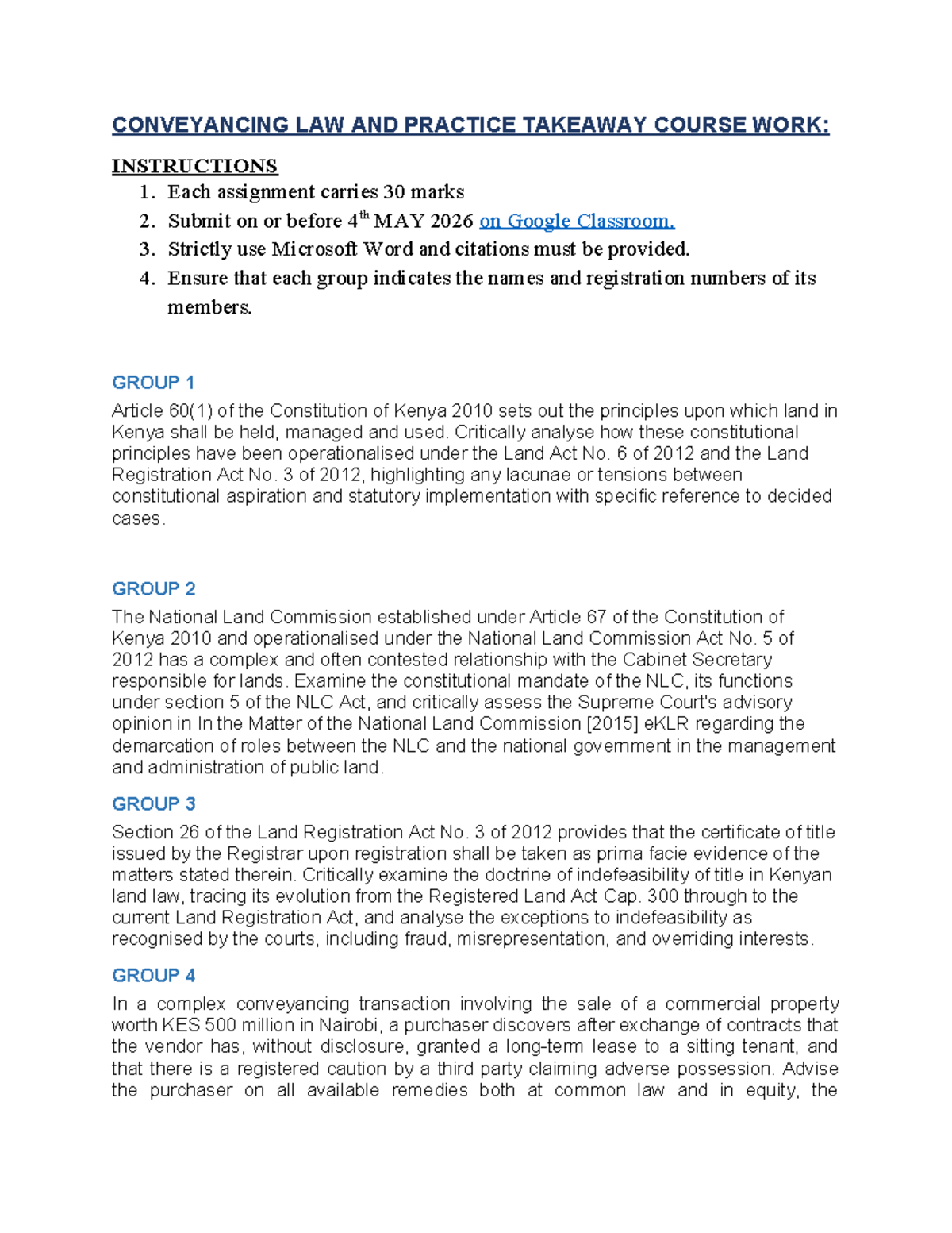Conveyancing Law and Practice Coursework Instructions and Analysis ...