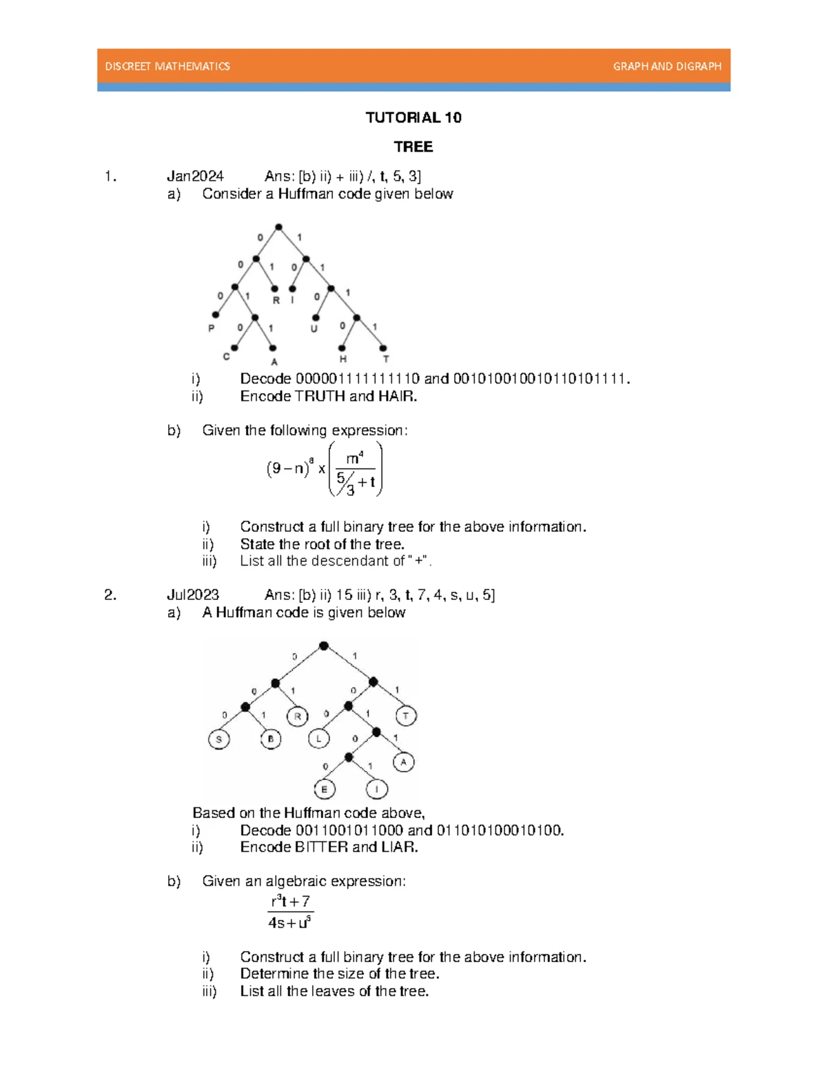 DISCRETE MATH TUTORIAL 7: FUNCTIONS & GRAPH ANALYSIS - Studocu