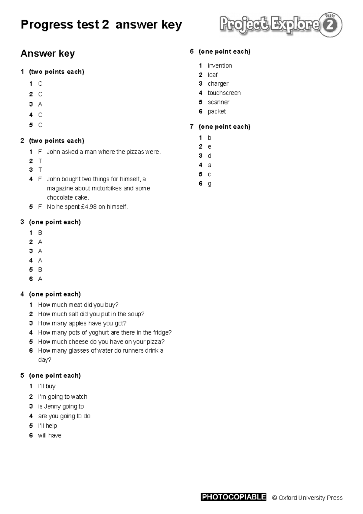 Pr Ex2 Progress test 2 AK - Progress test 2 answer key Answer key 1 ...