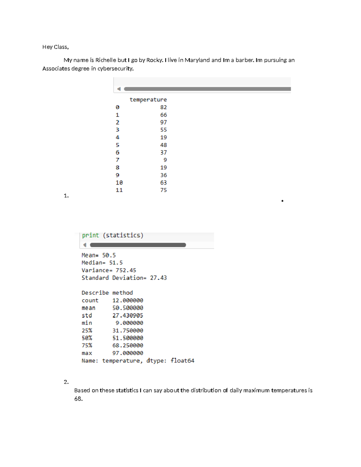 1-1 Discussion: Weather Data Analysis in MAT 243 - Studocu