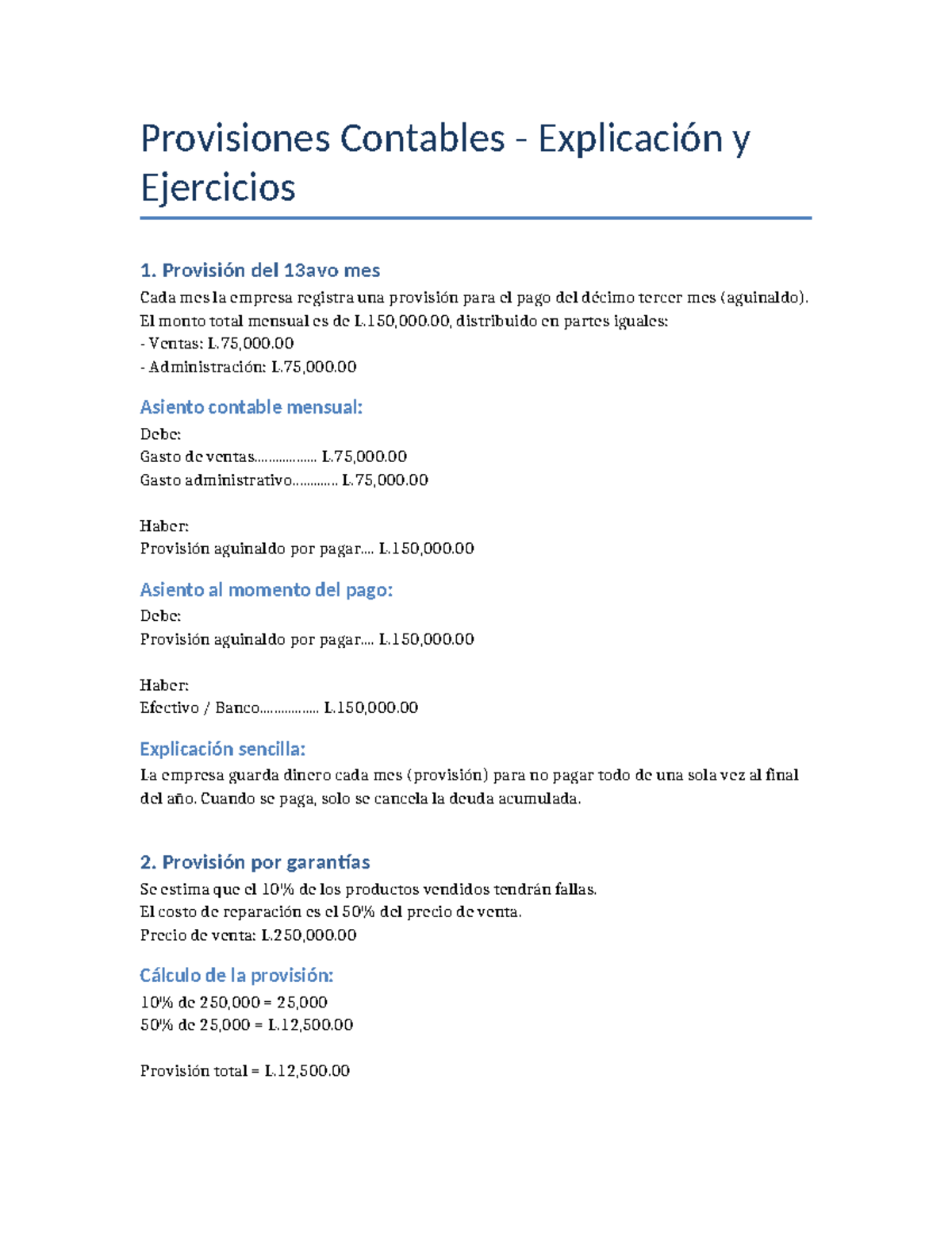 Provisiones Contables: Explicación y Ejercicios Detallados - Studocu