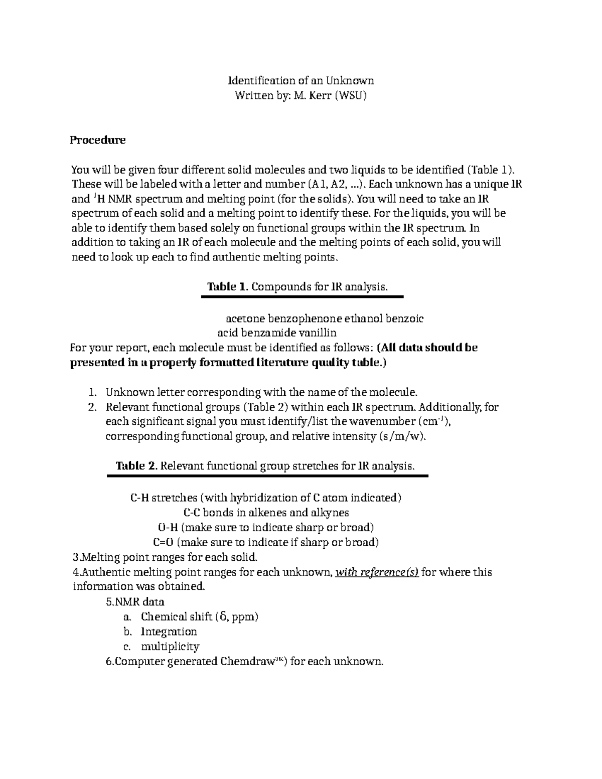 NMR Unknown Identification Lab Report (WSU) - Studocu