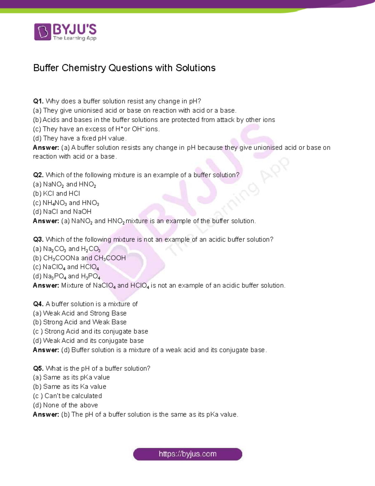 Buffer-questions - Please read with understanding - Buffer Chemistry ...