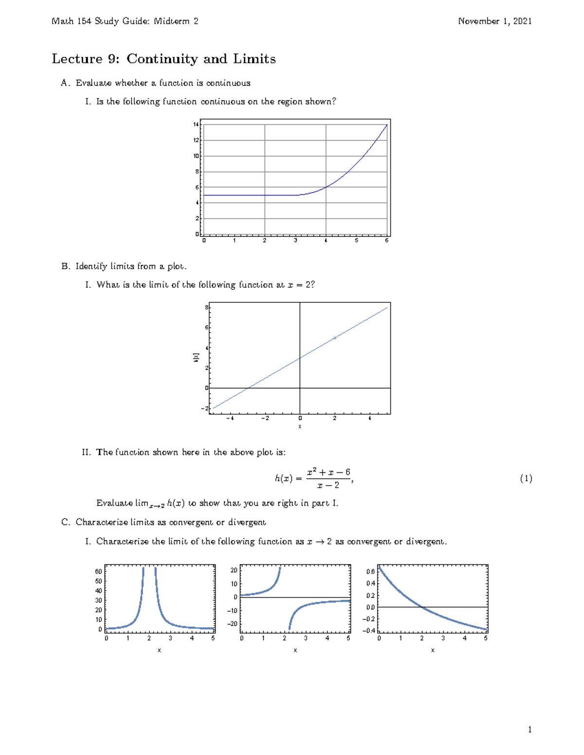 Math 154 Study Guide: Continuity, Limits, and Derivatives Exam Notes ...