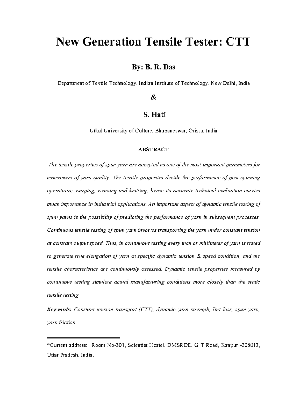 CTT - modules - New Generation Tensile Tester: CTT By: B. R. Das ...