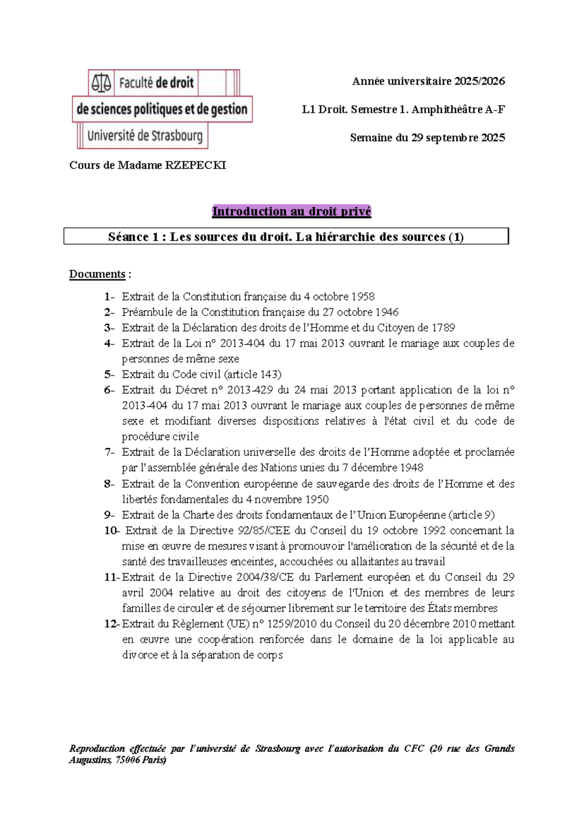 Fiche de TD 2 - L1 Droit S1 : Introduction au Droit Privé - Sources et ...