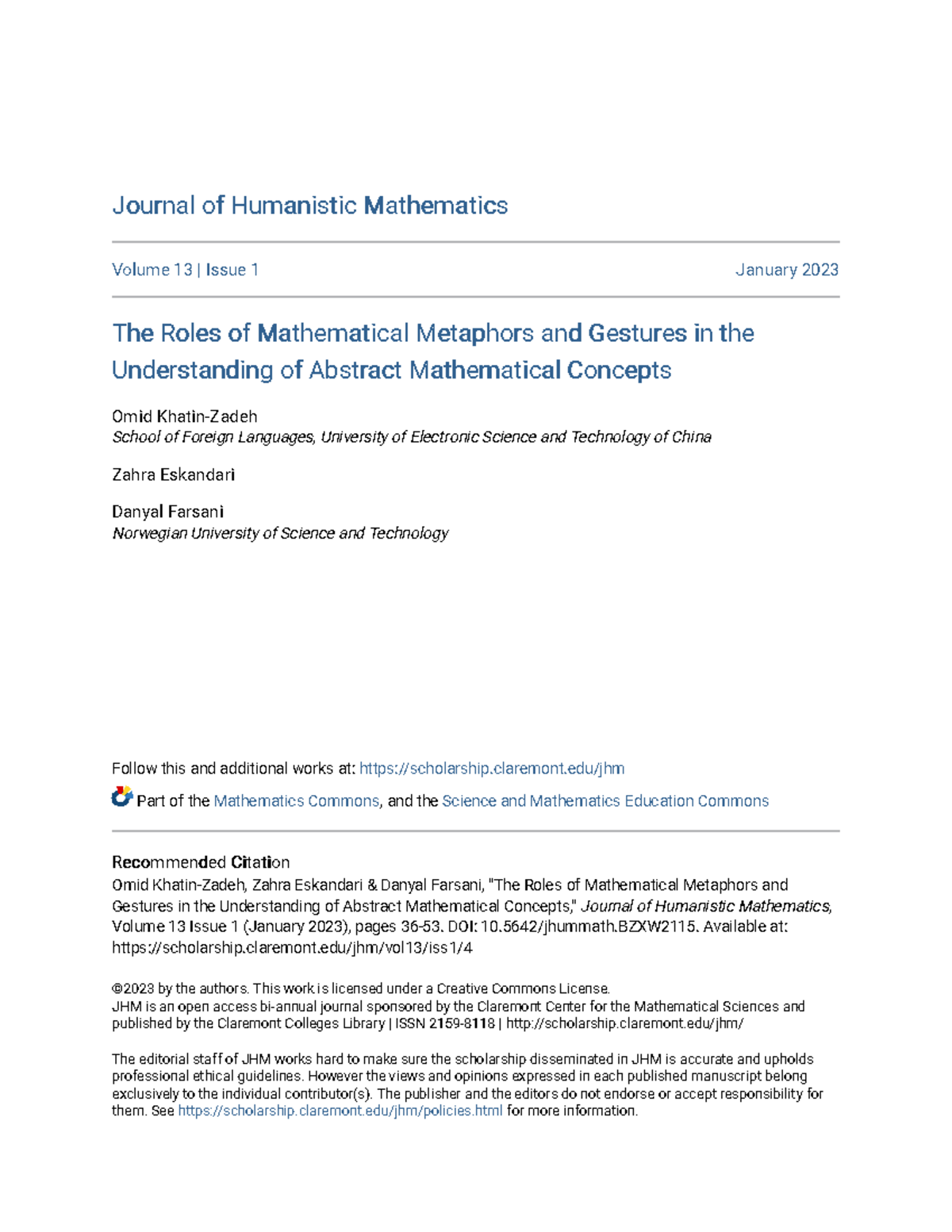Mathematical Metaphors and Gestures in Abstract Concept Understanding ...