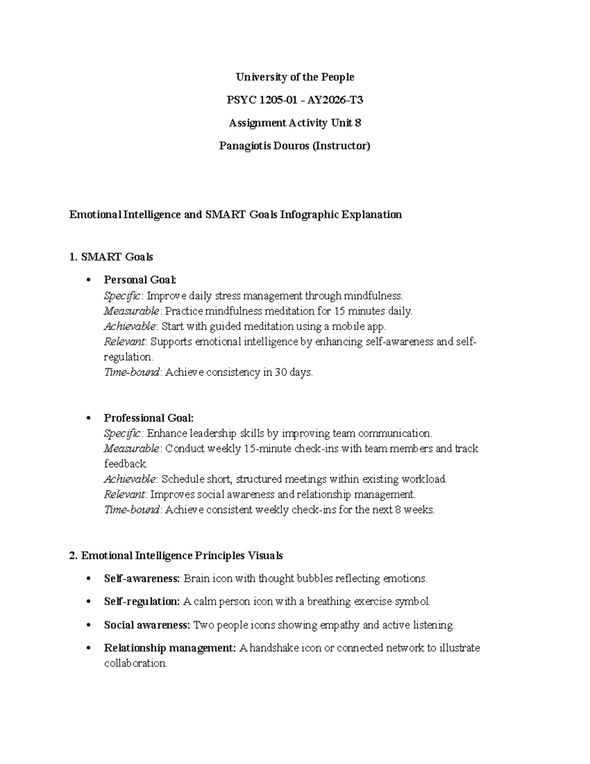 PSYC 101 Unit 8 Assignment: Emotional Intelligence & SMART Goals - Studocu