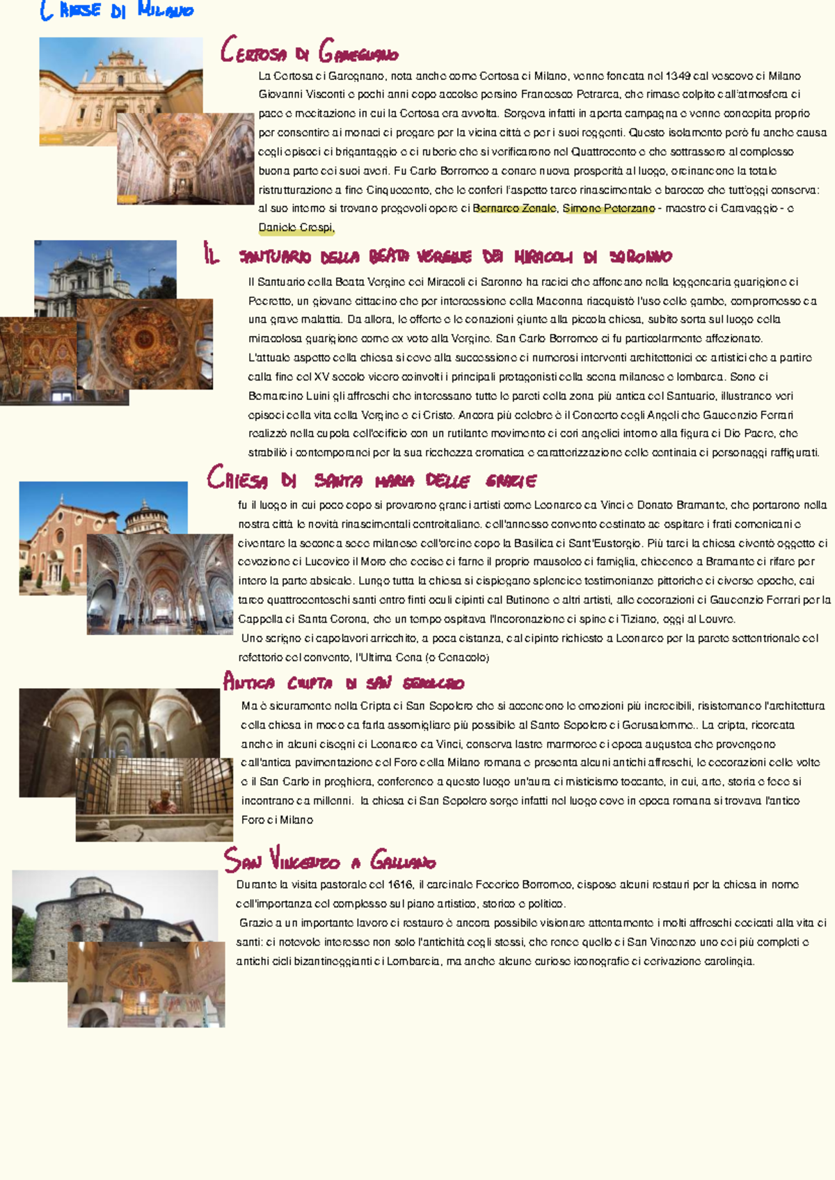 Chiese di Milano: Storia e Arte nel Corso dei Secoli - Studocu