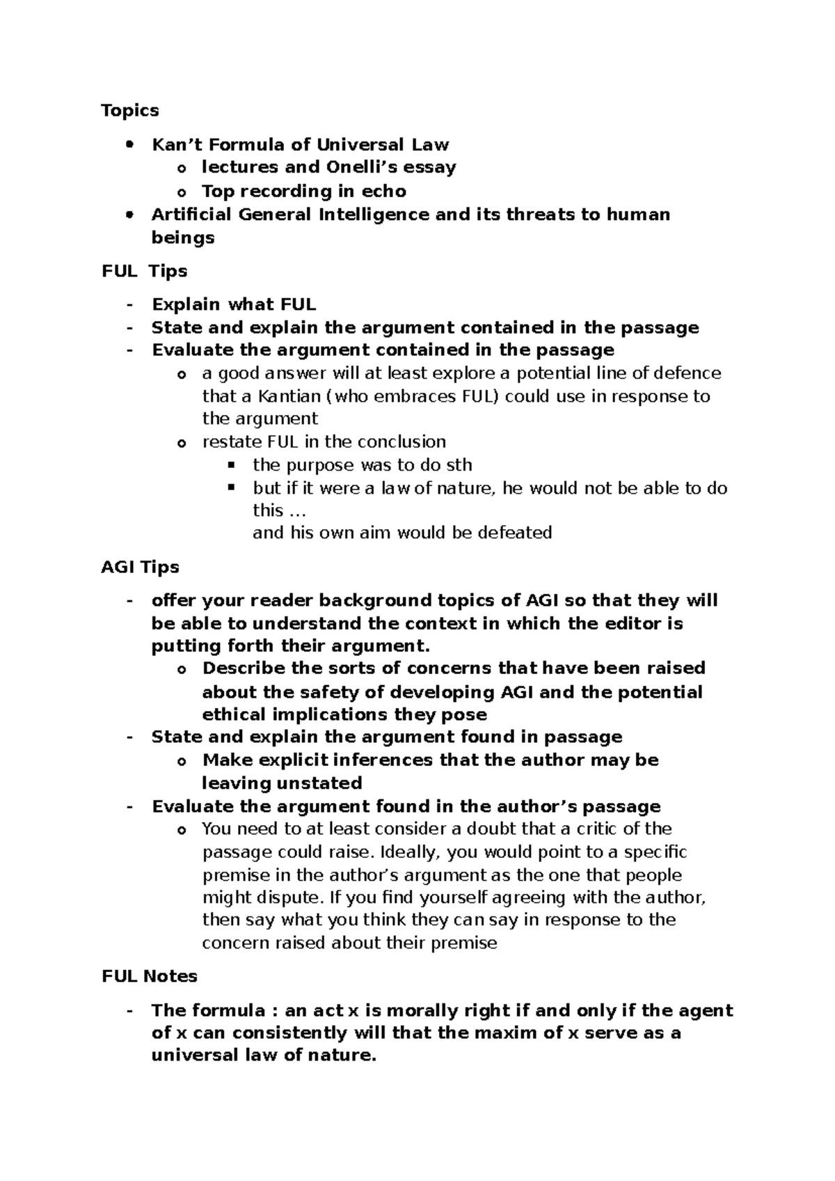 PHIL 101 Final Exam Notes: Universal Law & AGI Ethics Insights - Studocu
