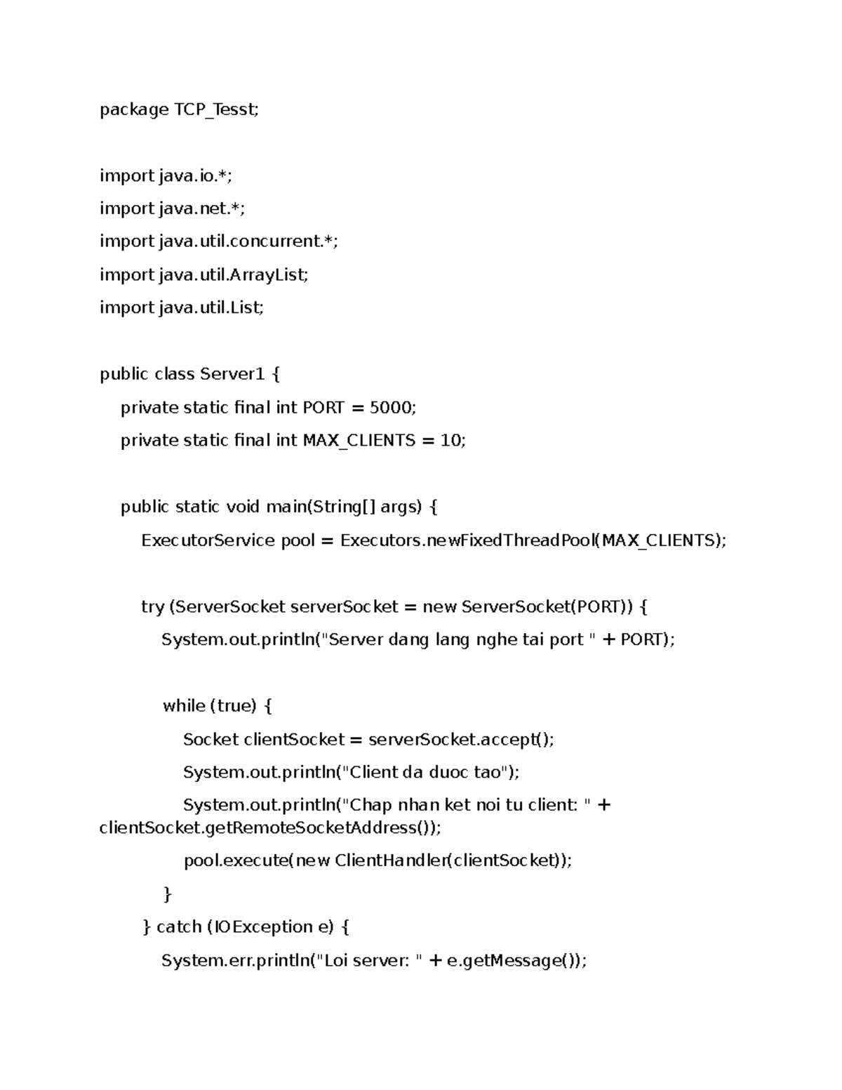 TCP Package - Server and Client Implementation in Java - Studocu