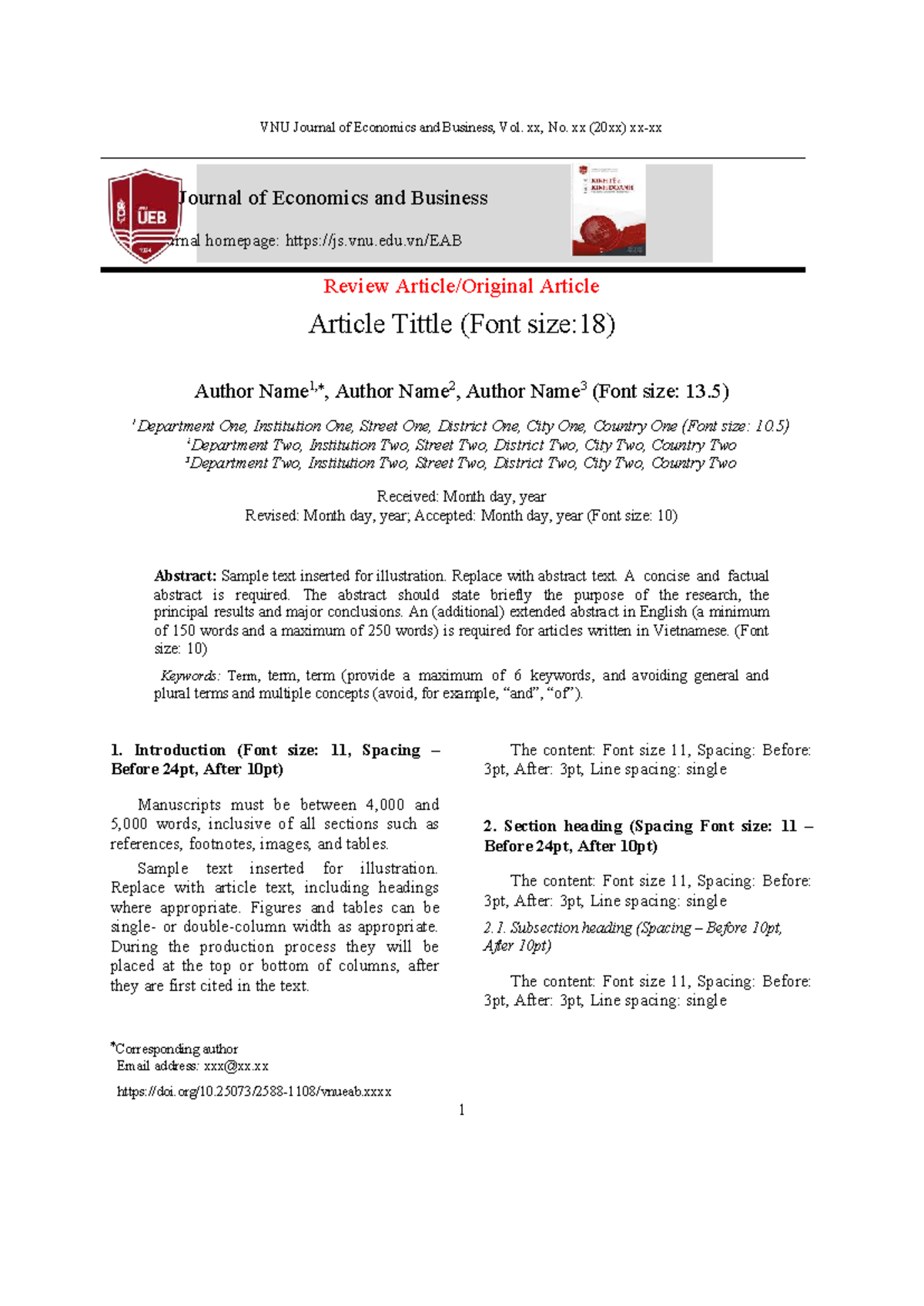 VNU Journal of Economics and Business: Article Submission Template ...