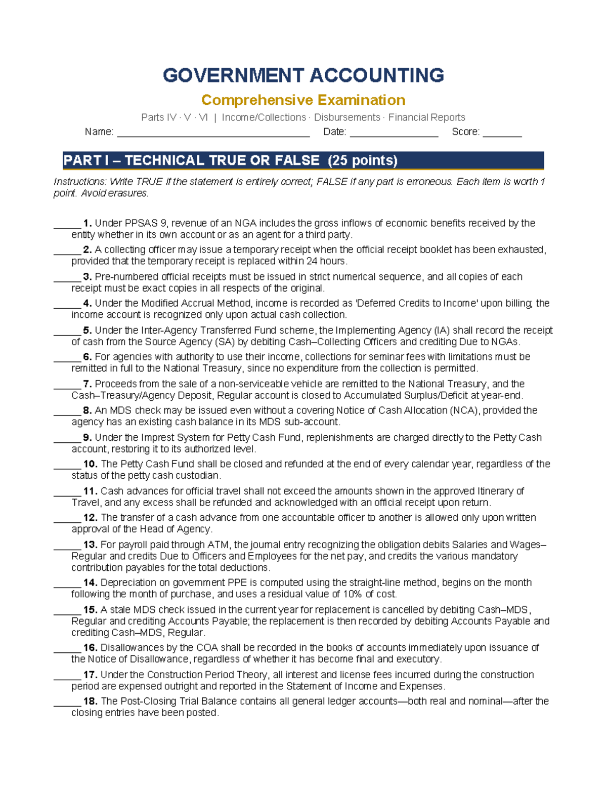 Govt Acctg Comprehensive Exam: Parts IV, V, VI Review Notes - Studocu