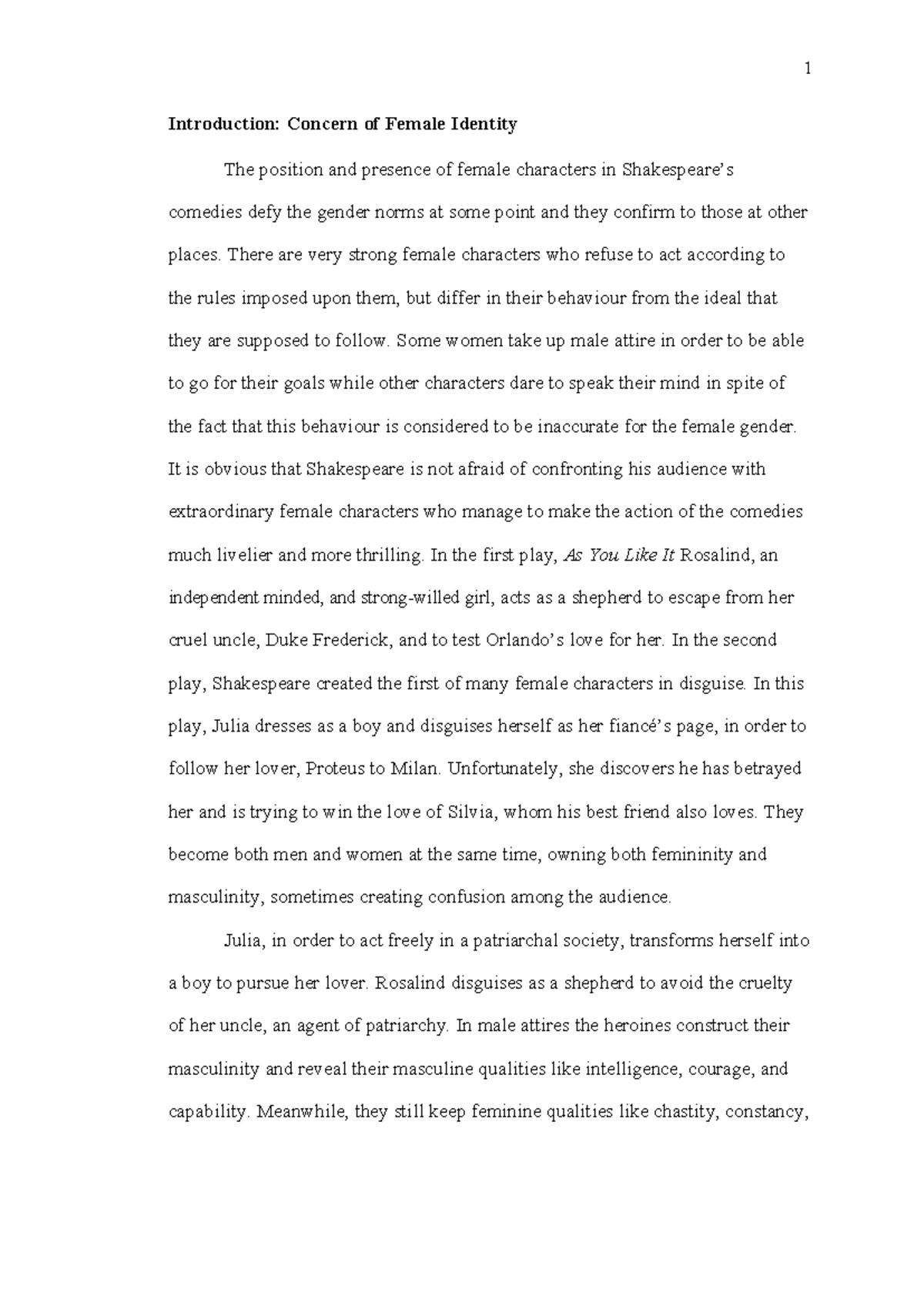 Shakespearean Comedies: Female Identity and Gender Roles Examined - Studocu