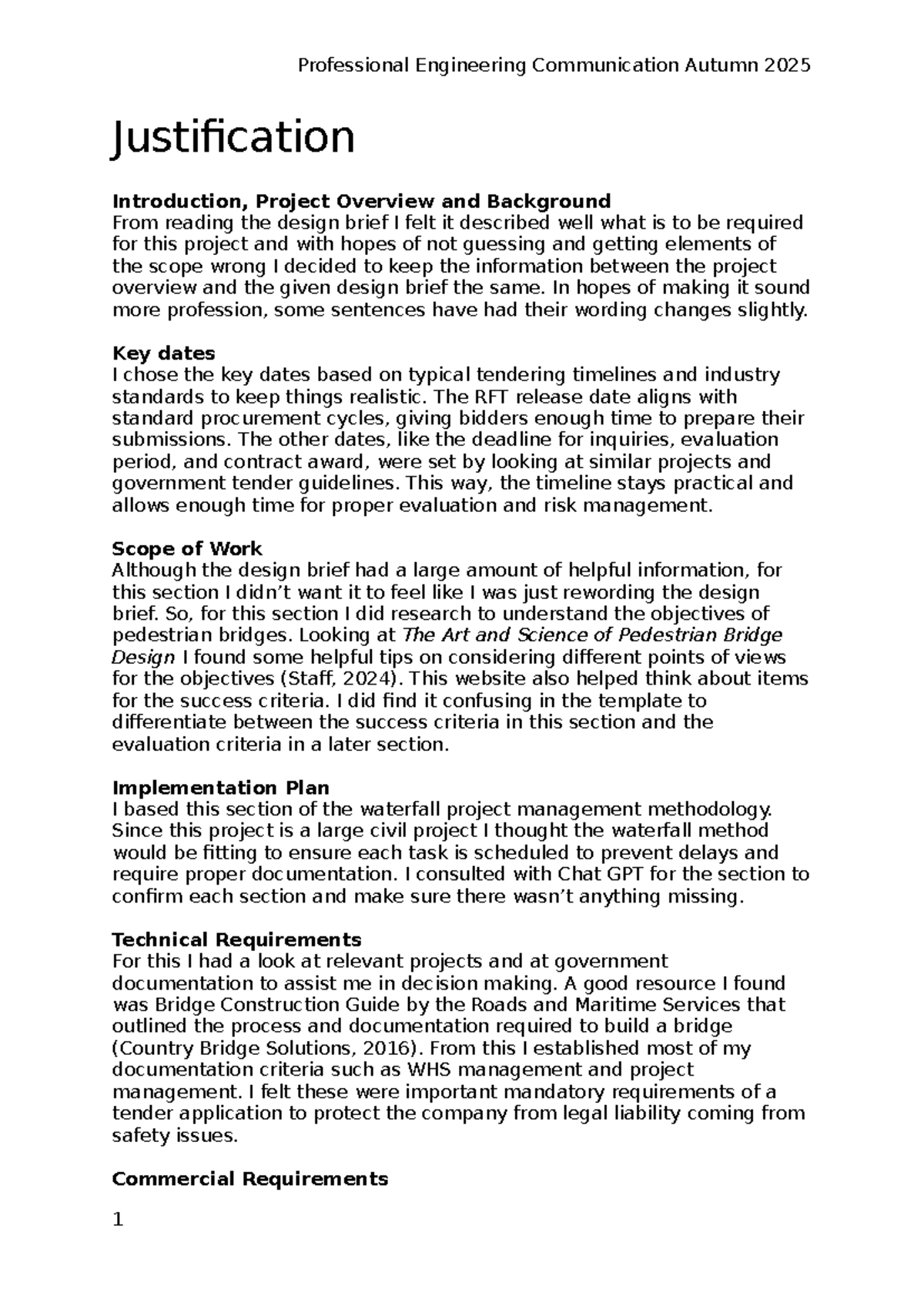 Justification Report for Professional Engineering Communication Autumn ...