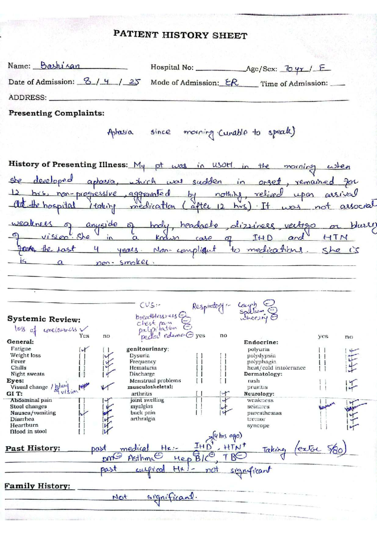 Patient History Sheets for Medicine: Case Studies and Diagnoses - Studocu