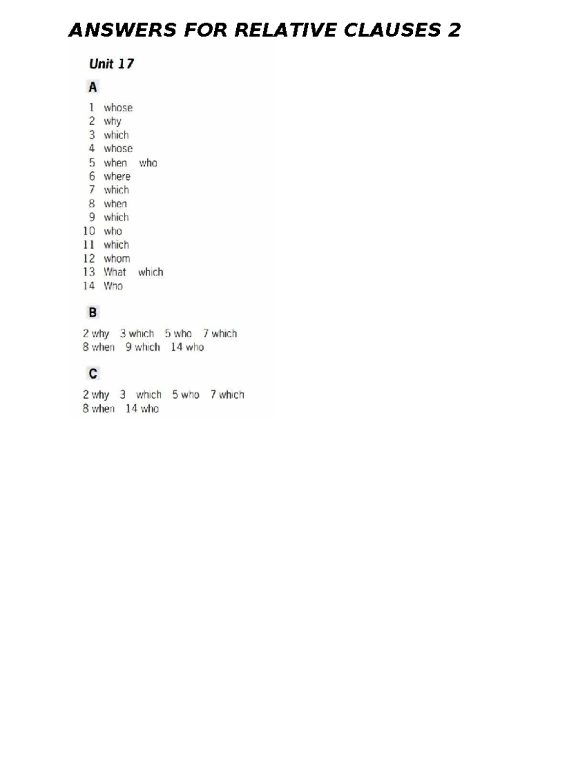 Answers for Relative Clauses 2 - Unit 17 & 18 Review - Studocu