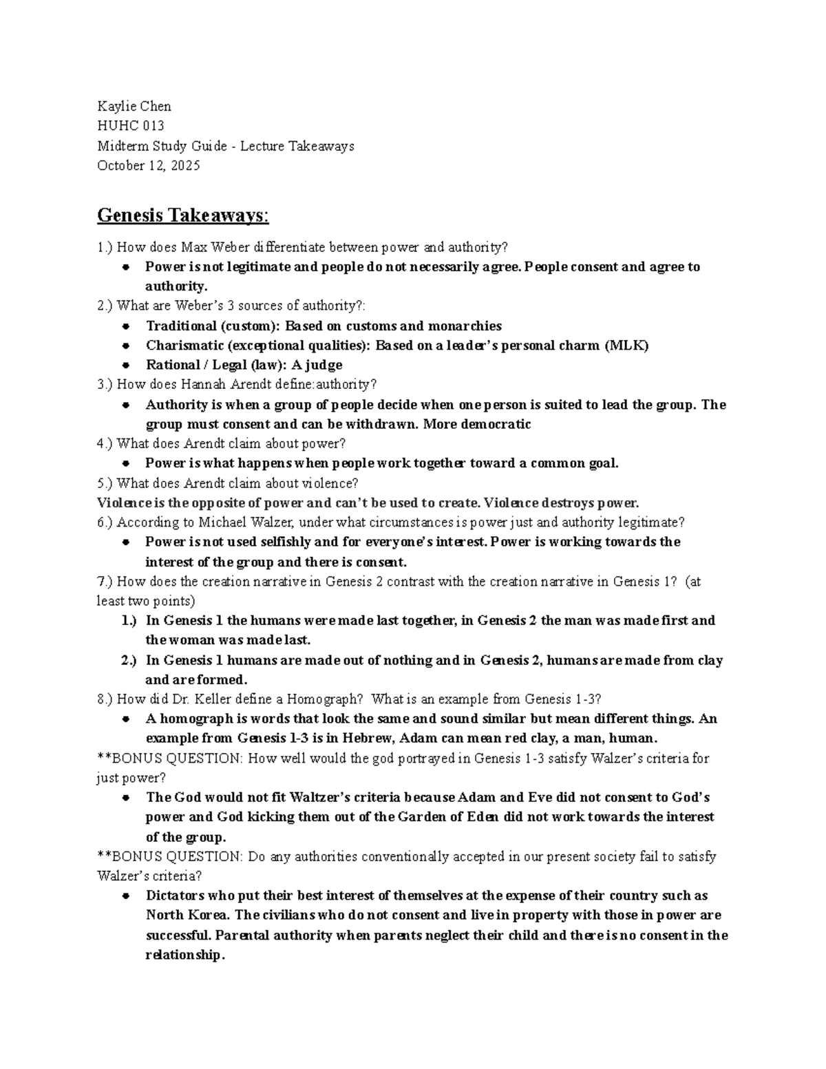 HUHC 013 Midterm Study Guide - Lecture Takeaways - Studocu