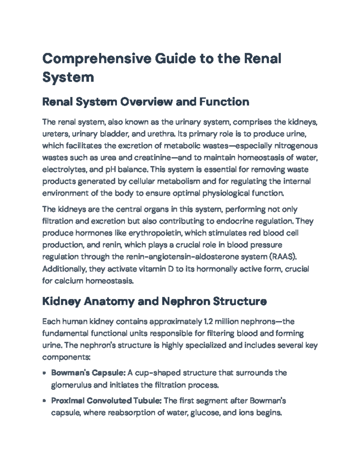 Comprehensive Overview of the Renal System: Functions & Anatomy - Studocu