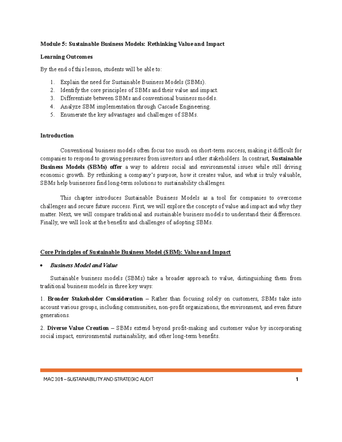 Module 5 Sustainable Business Models Rethinking Value and Impact ...
