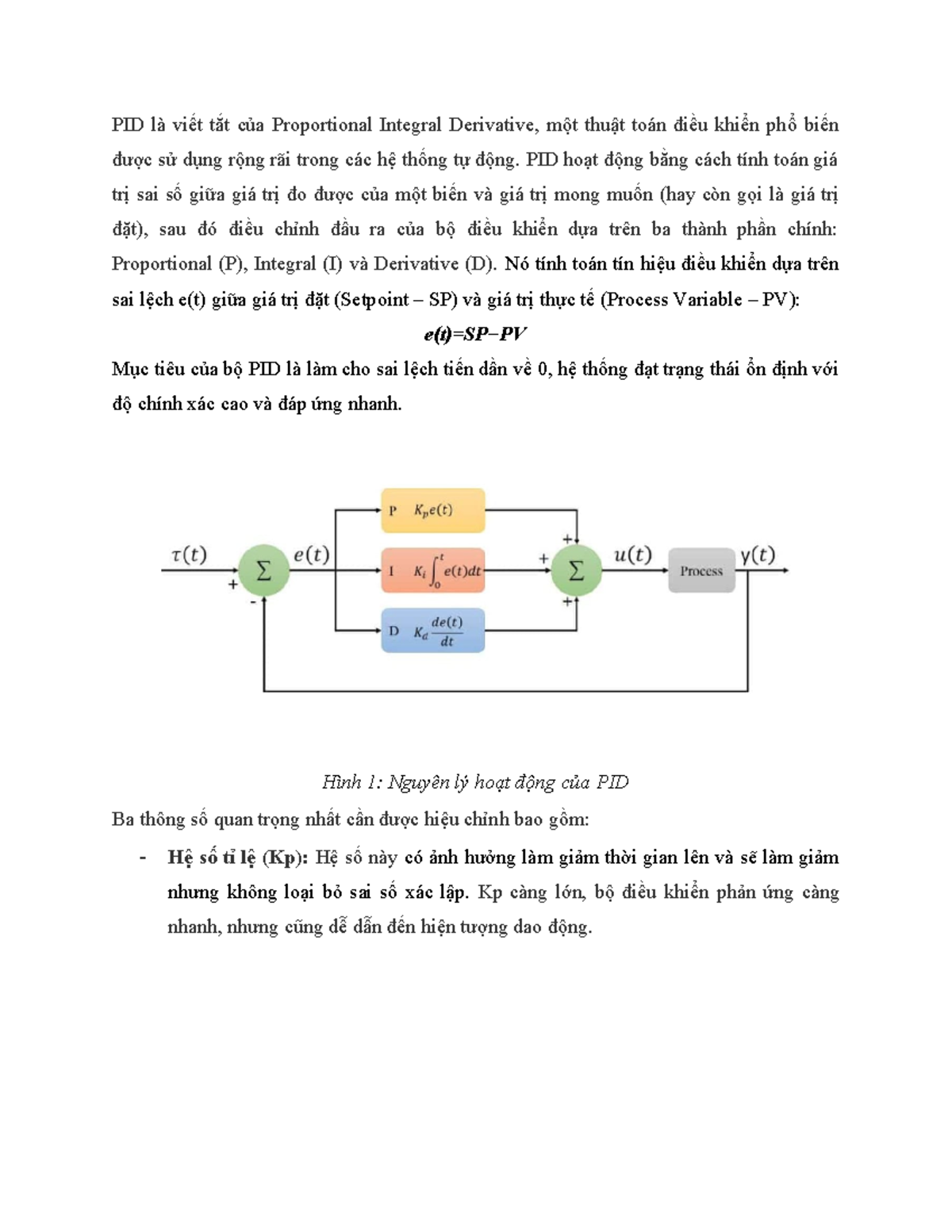 PID Control Algorithm: Principles and Tuning Parameters - Studocu