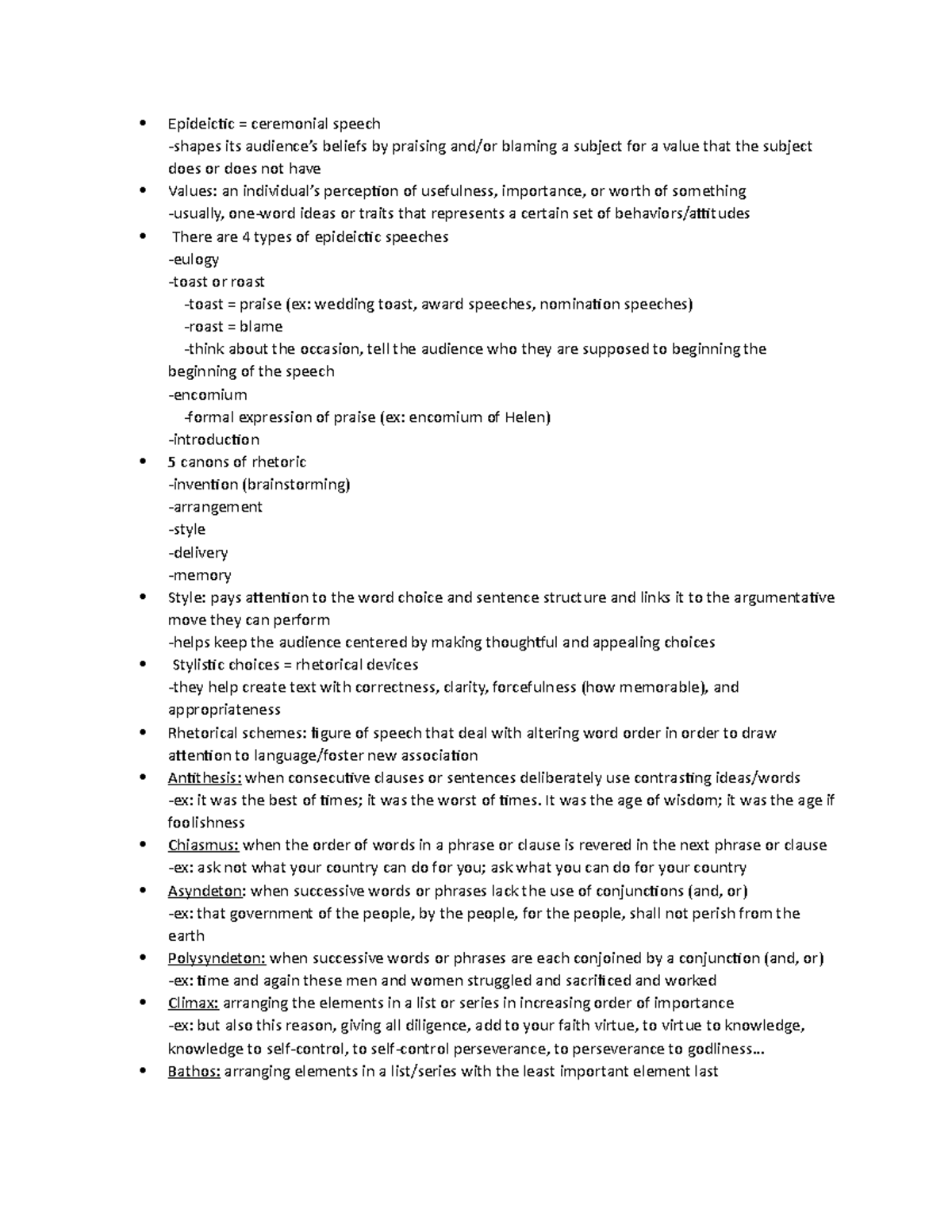 Ceremonial Speech Overview and Rhetorical Devices by Ansley Dyer - Studocu