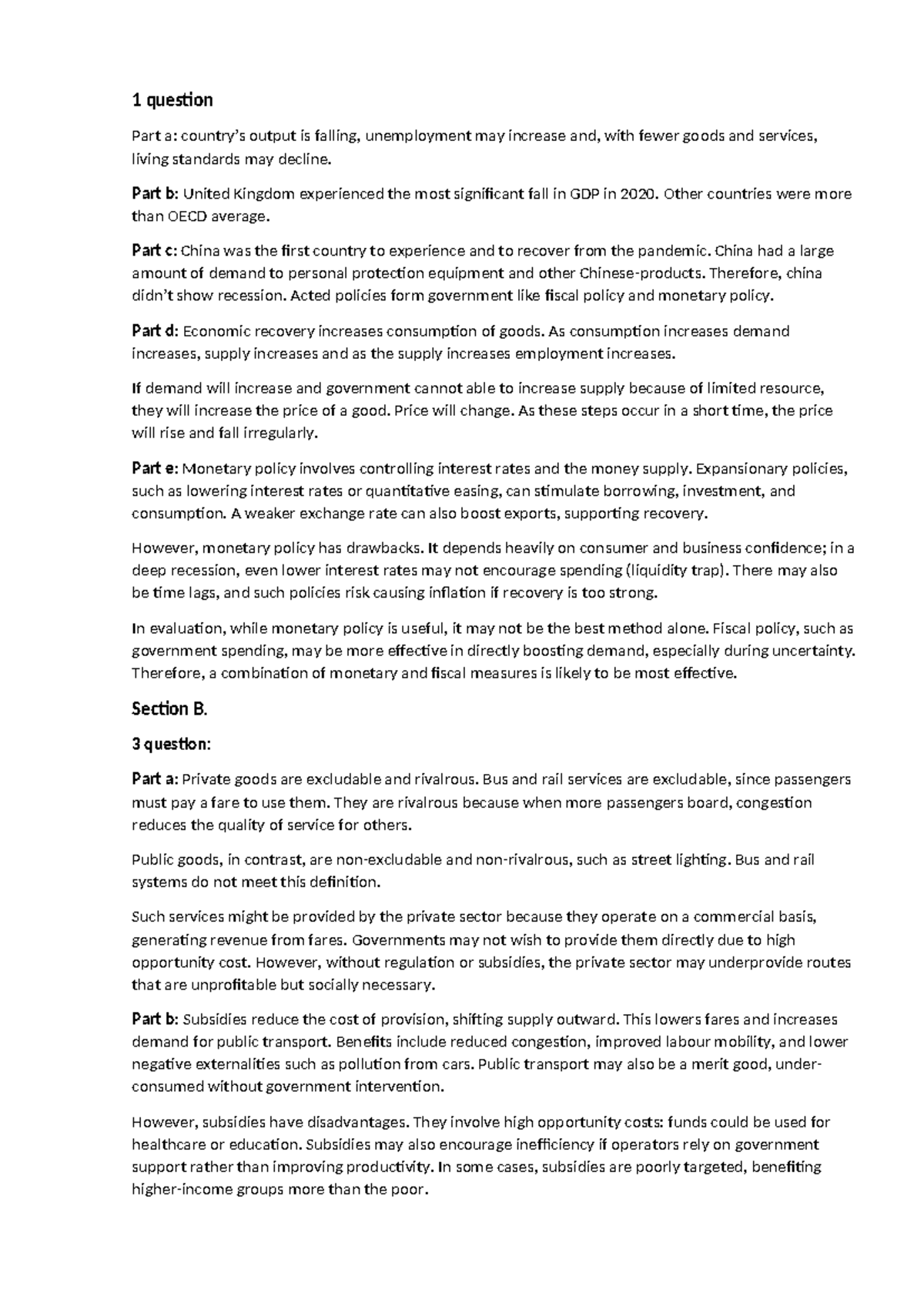 Economics Paper 2: Analysis of GDP, Monetary & Fiscal Policies - Studocu