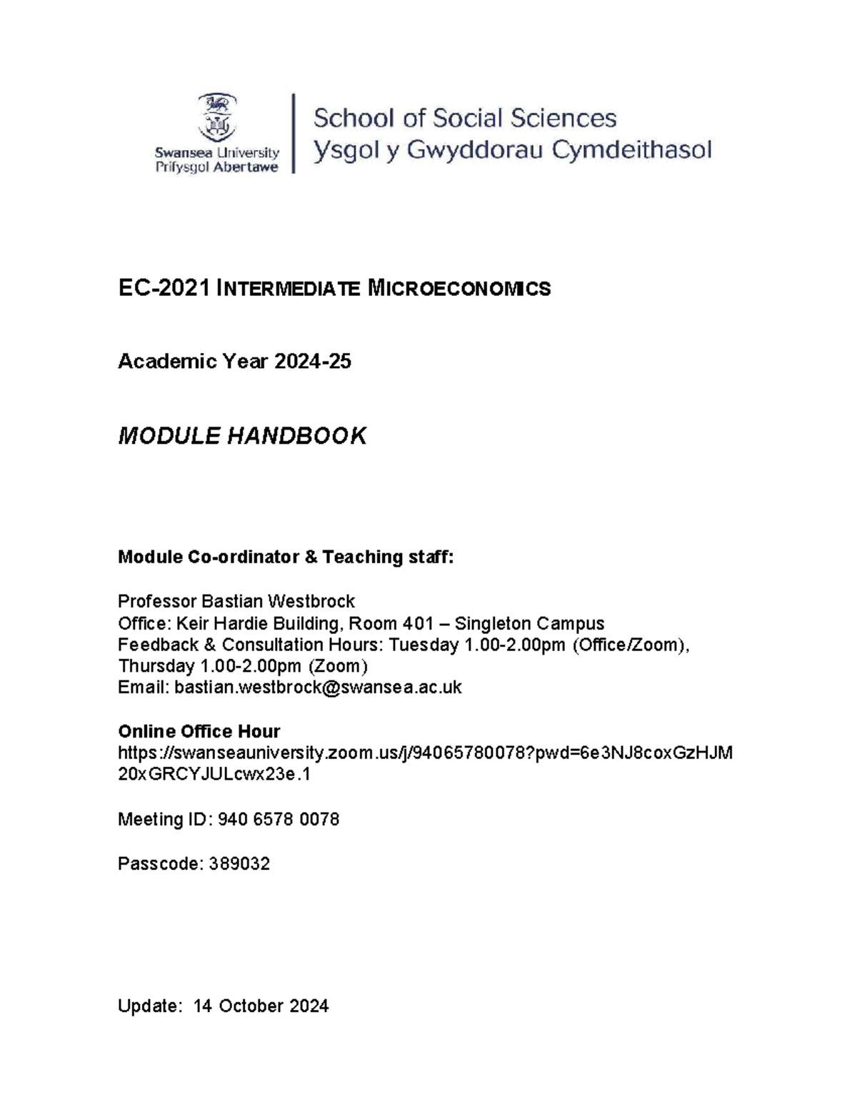 EC 2021 Intermediate Microeconomics Module Handbook 2024-25 Update ...