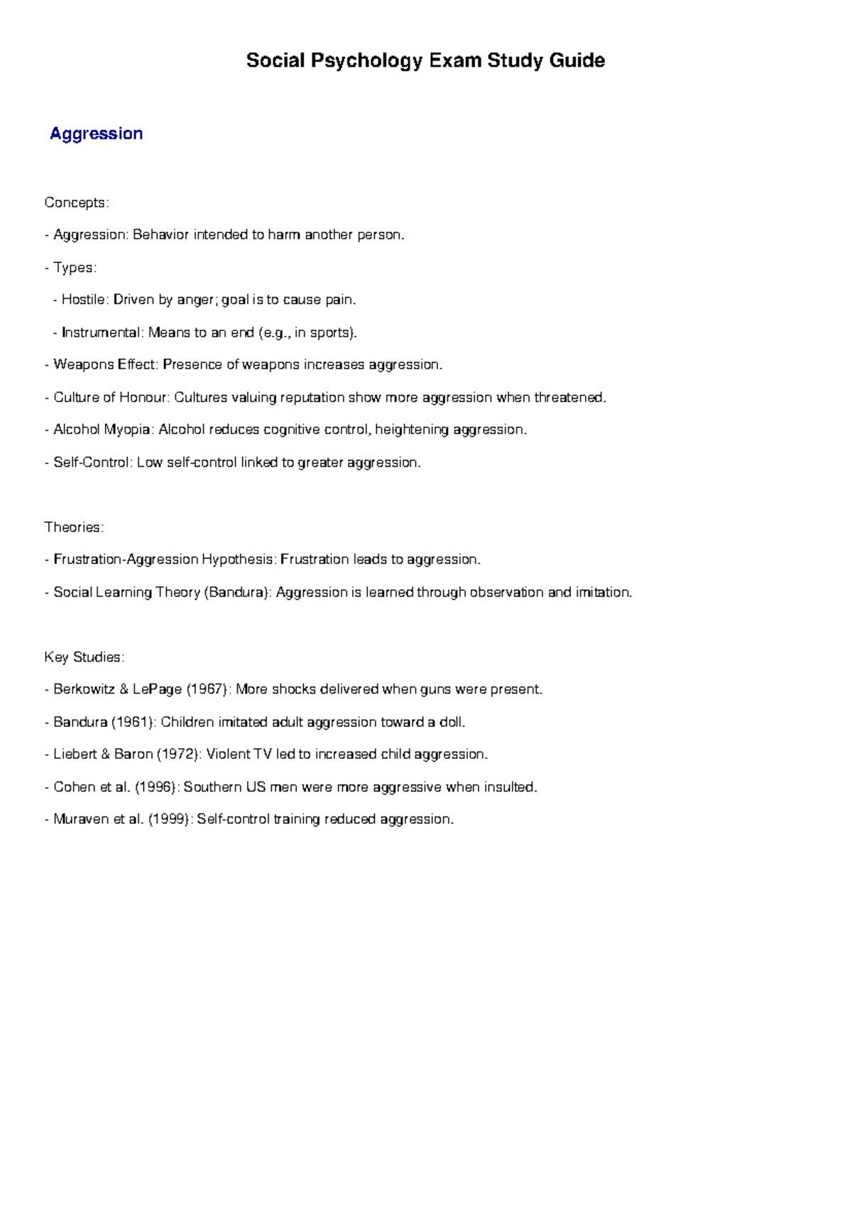 Social Psychology Exam Study Guide: Key Concepts & Theories - Studocu