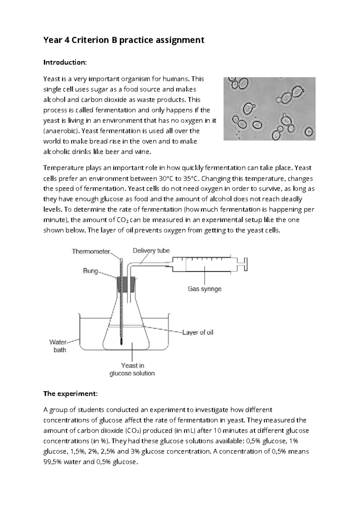 2425 Y4 Crit B Practice: Sugar Concentration & Yeast Fermentation ...