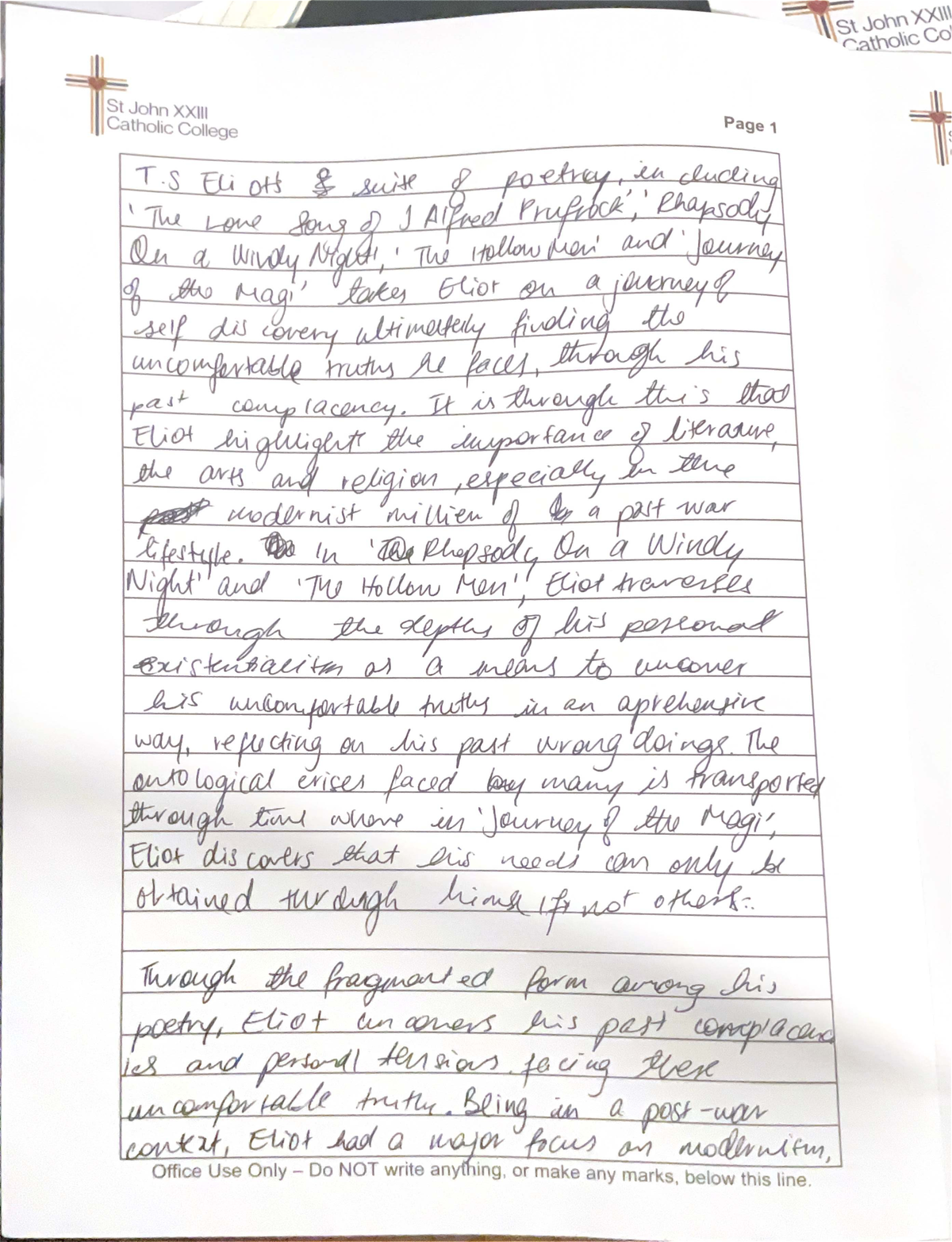 Mod B Essay - St John Catholic St John Catholic College Page 1 T Eli ...