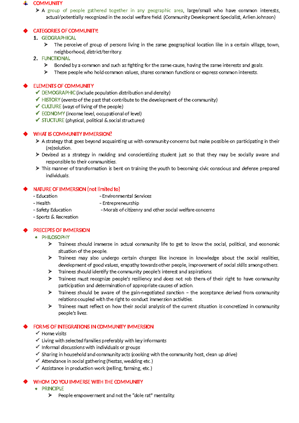 Community - Lecture Notes on Immersion and Development - Studocu