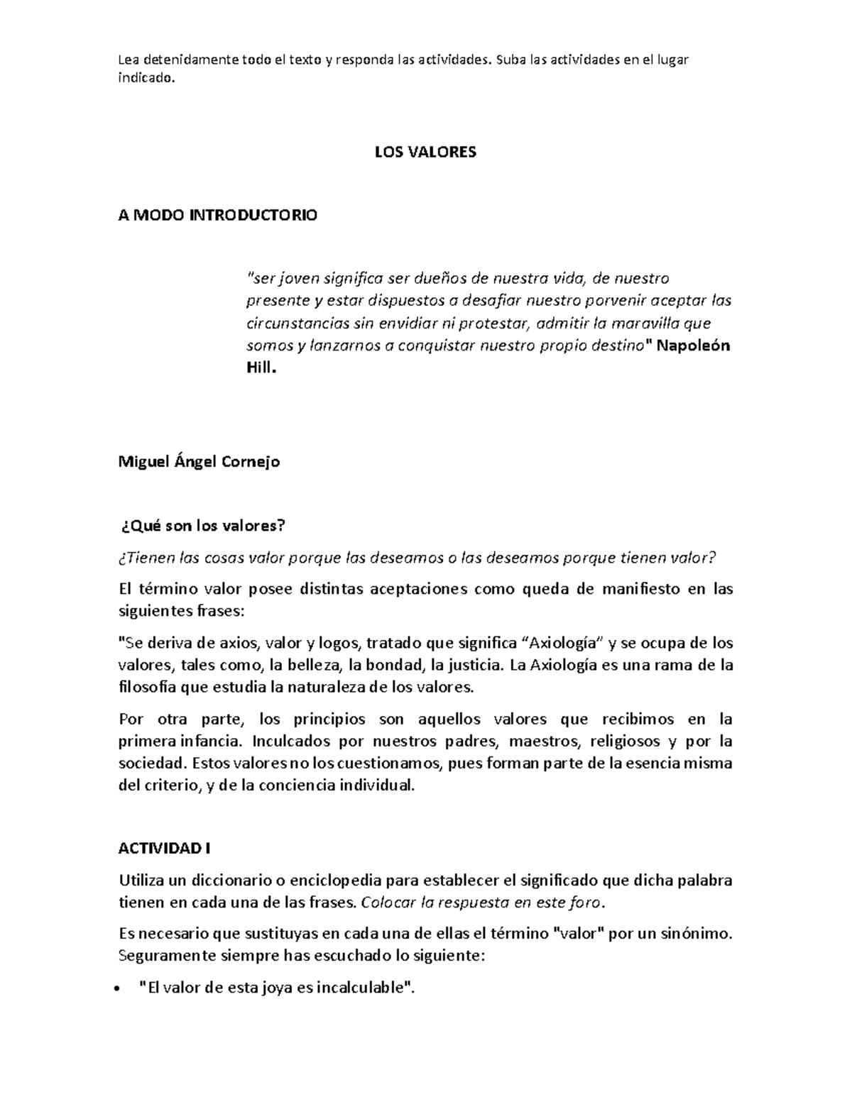 Actividad Módulo 1 - Práctica número 1, desarrollo de los valores en la ...