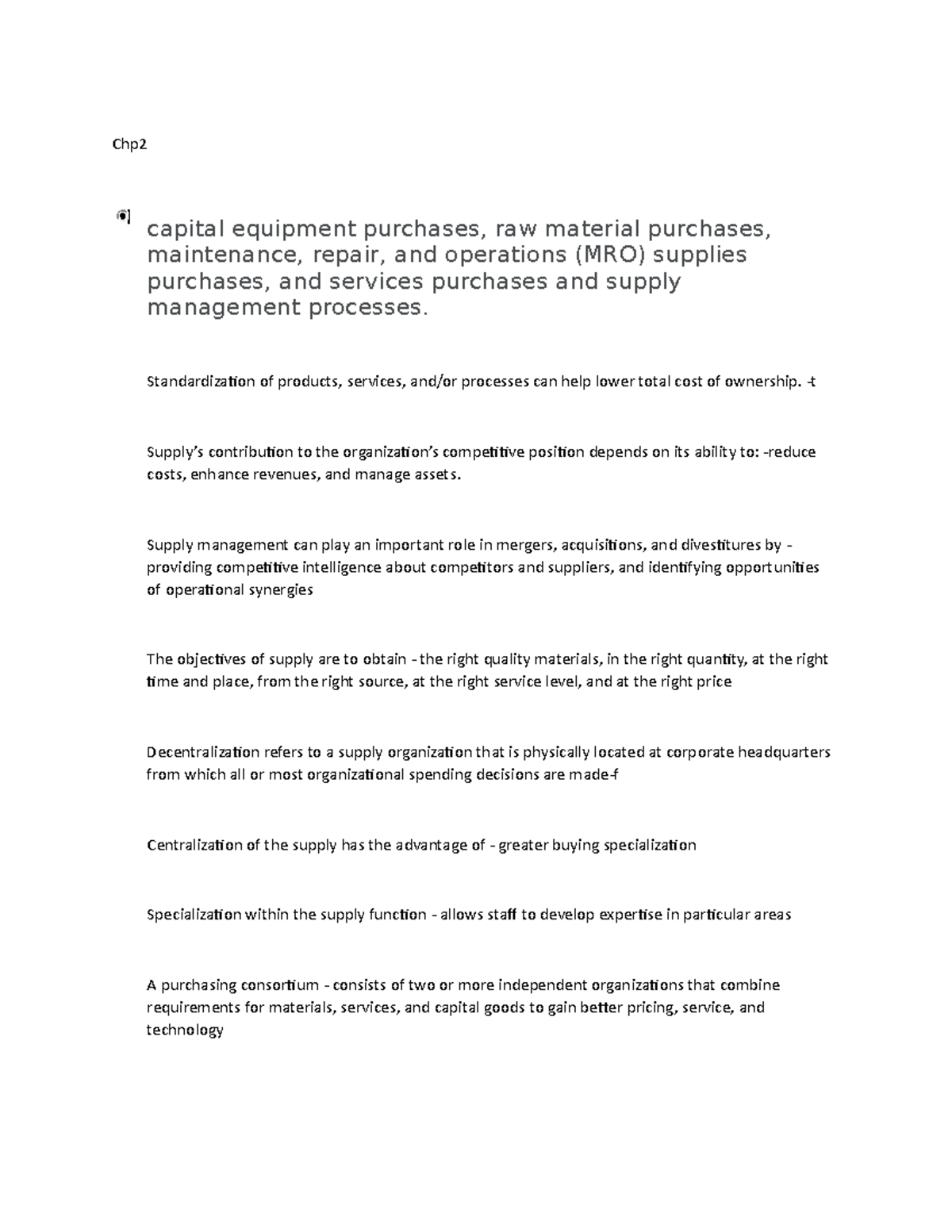 Fall 2021 - Procurement I (SCMT-370) Chapter 2 Quiz Notes - Studocu